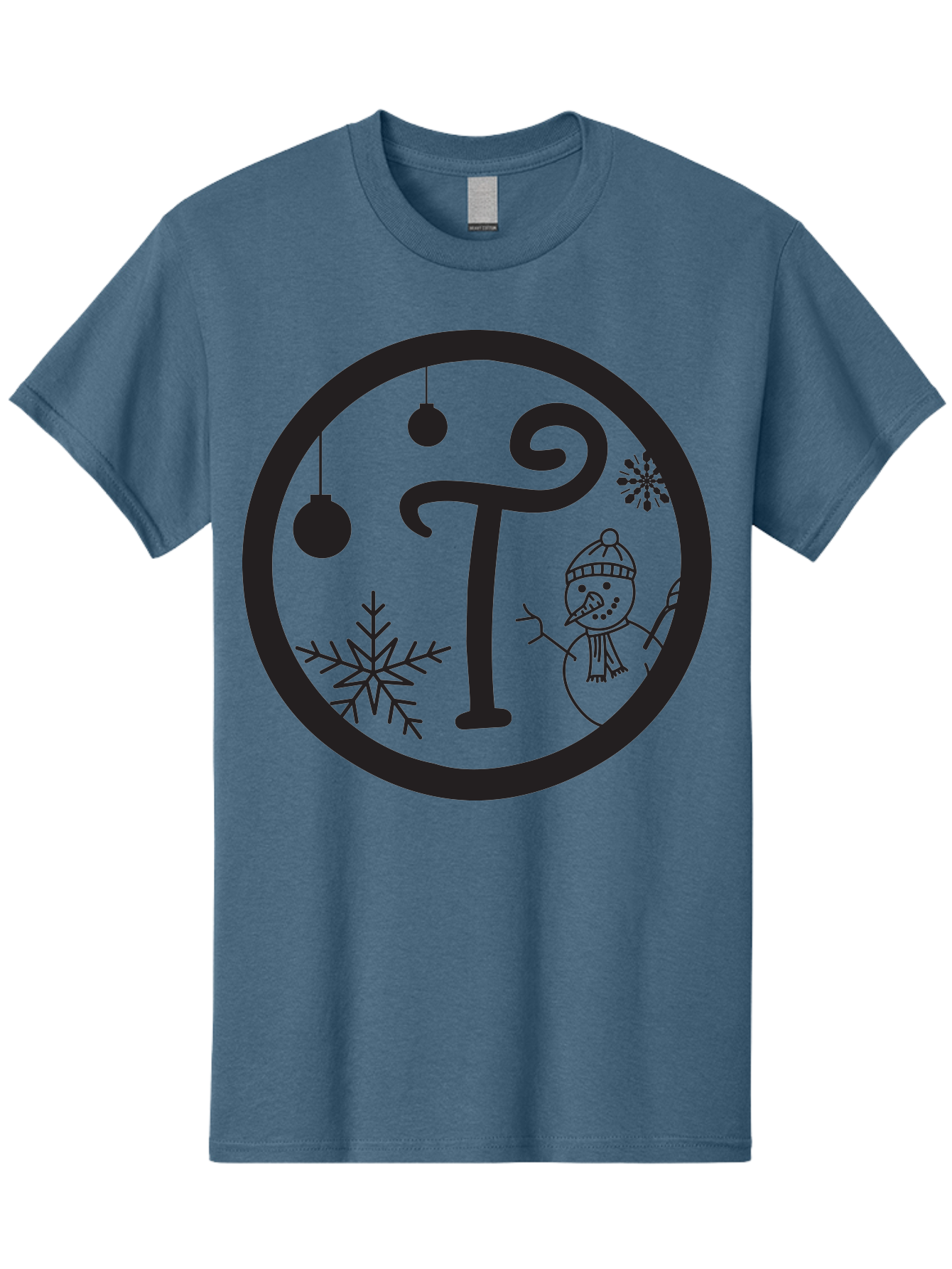 T-Snowman Men'S Graphic Tee, 100% Cotton, Comfortable Casual Summer Wear, Machine Washable, Snowman Waving, Christmas Ornaments, Snowflakes, Winter Wonderland, Holiday Decorations, Festive Theme, Minimalist Design, Cute Snowman Character Aad219 11