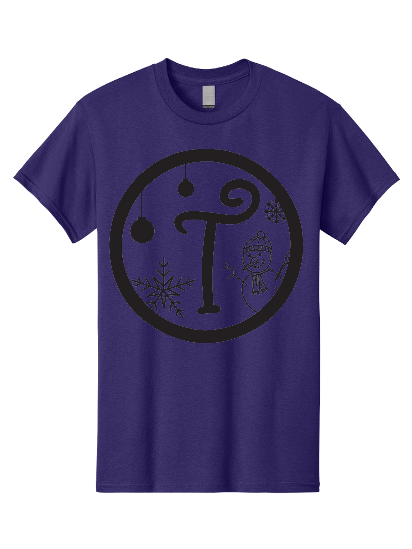 T-Snowman Men'S Graphic Tee, 100% Cotton, Comfortable Casual Summer Wear, Machine Washable, Snowman Waving, Christmas Ornaments, Snowflakes, Winter Wonderland, Holiday Decorations, Festive Theme, Minimalist Design, Cute Snowman Character Aad219 9