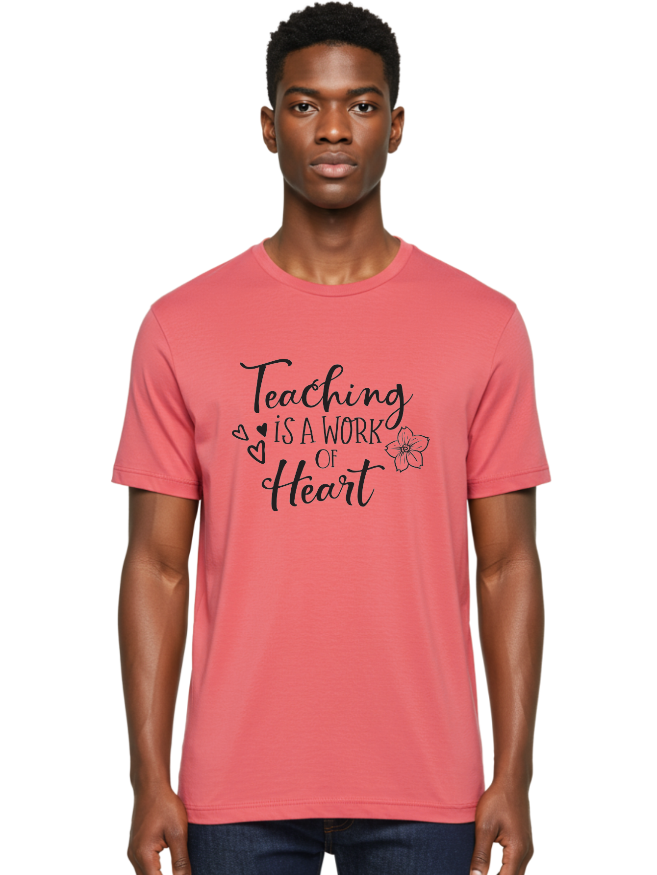 Teaching-Is-A-Work-Of-Heart Men'S Graphic Tee, 100% Cotton, Comfortable Casual Summer Wear, Machine Washable, Inspirational Quote, Teaching Profession, Heartfelt Dedication, Teacher Appreciation, Motivational Phrase, Educational Quotes, Aad223 18
