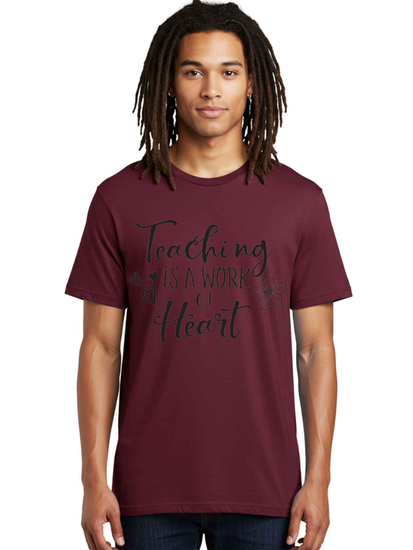 Teaching-Is-A-Work-Of-Heart Men'S Graphic Tee, 100% Cotton, Comfortable Casual Summer Wear, Machine Washable, Inspirational Quote, Teaching Profession, Heartfelt Dedication, Teacher Appreciation, Motivational Phrase, Educational Quotes, Aad223 4