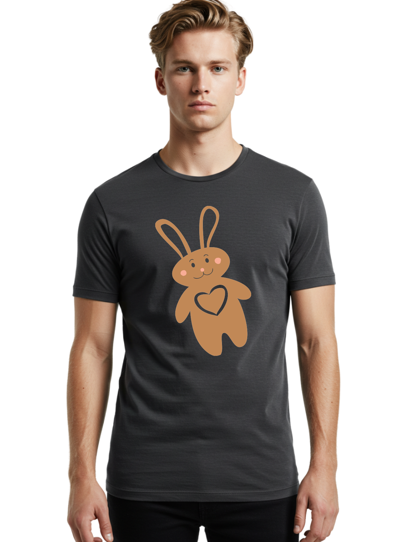 Teddy-Bunny Men'S Graphic Tee, 100% Cotton, Comfortable Casual Summer Wear, Machine Washable, Teddy Bear, Bunny, Heart, Cute, Cartoon, Digital Art, Nursery, Kawaii, Love, Friendship, Adorable Aad226 18