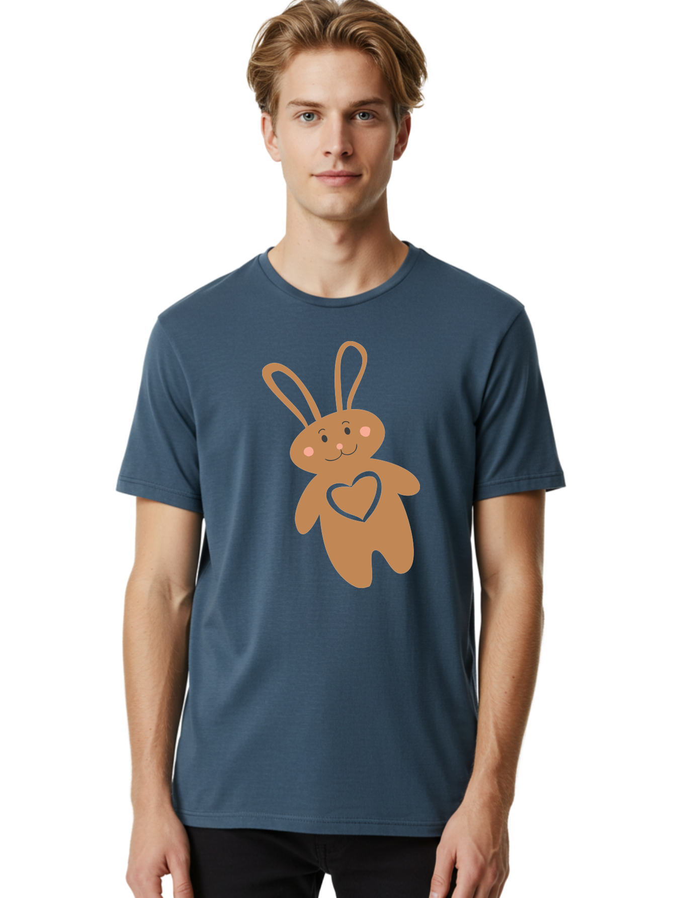 Teddy-Bunny Men'S Graphic Tee, 100% Cotton, Comfortable Casual Summer Wear, Machine Washable, Teddy Bear, Bunny, Heart, Cute, Cartoon, Digital Art, Nursery, Kawaii, Love, Friendship, Adorable Aad226 26