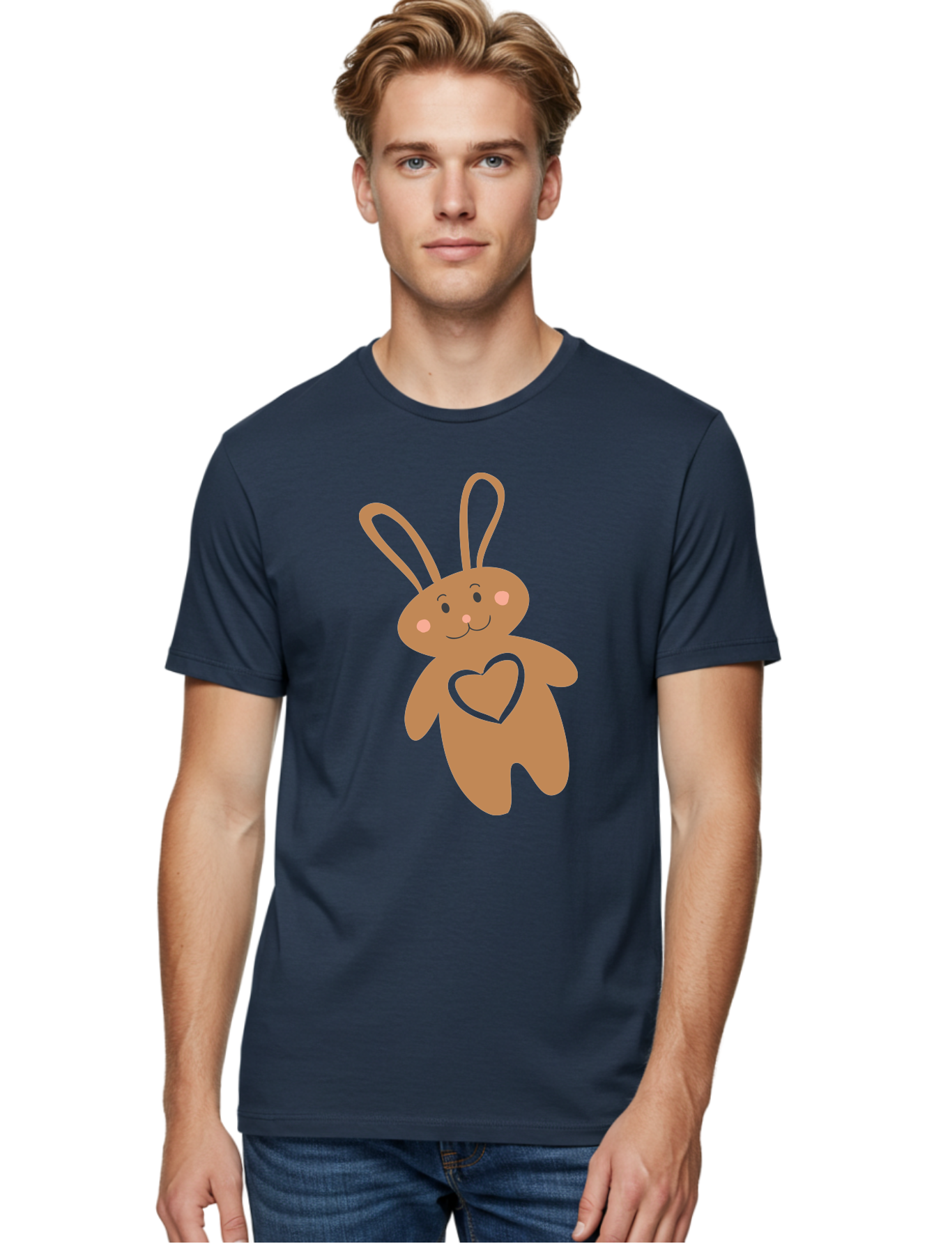 Teddy-Bunny Men'S Graphic Tee, 100% Cotton, Comfortable Casual Summer Wear, Machine Washable, Teddy Bear, Bunny, Heart, Cute, Cartoon, Digital Art, Nursery, Kawaii, Love, Friendship, Adorable Aad226 16