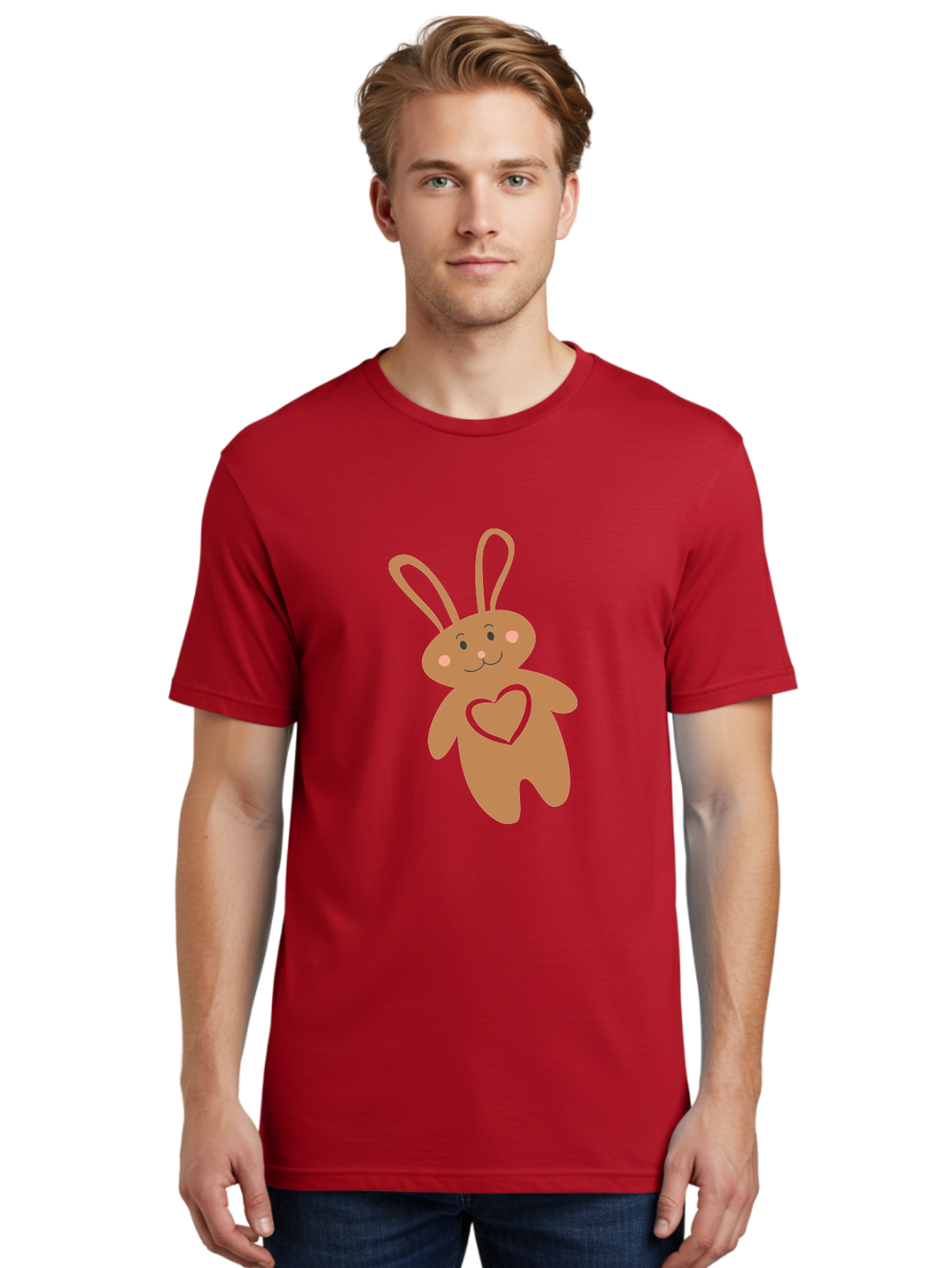 Teddy-Bunny Men'S Graphic Tee, 100% Cotton, Comfortable Casual Summer Wear, Machine Washable, Teddy Bear, Bunny, Heart, Cute, Cartoon, Digital Art, Nursery, Kawaii, Love, Friendship, Adorable Aad226 22
