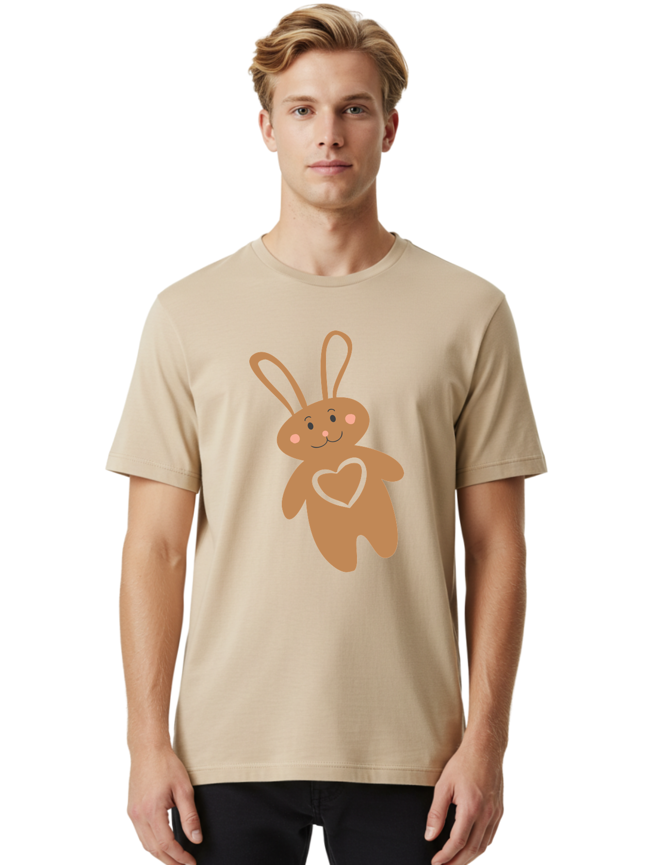 Teddy-Bunny Men'S Graphic Tee, 100% Cotton, Comfortable Casual Summer Wear, Machine Washable, Teddy Bear, Bunny, Heart, Cute, Cartoon, Digital Art, Nursery, Kawaii, Love, Friendship, Adorable Aad226 12