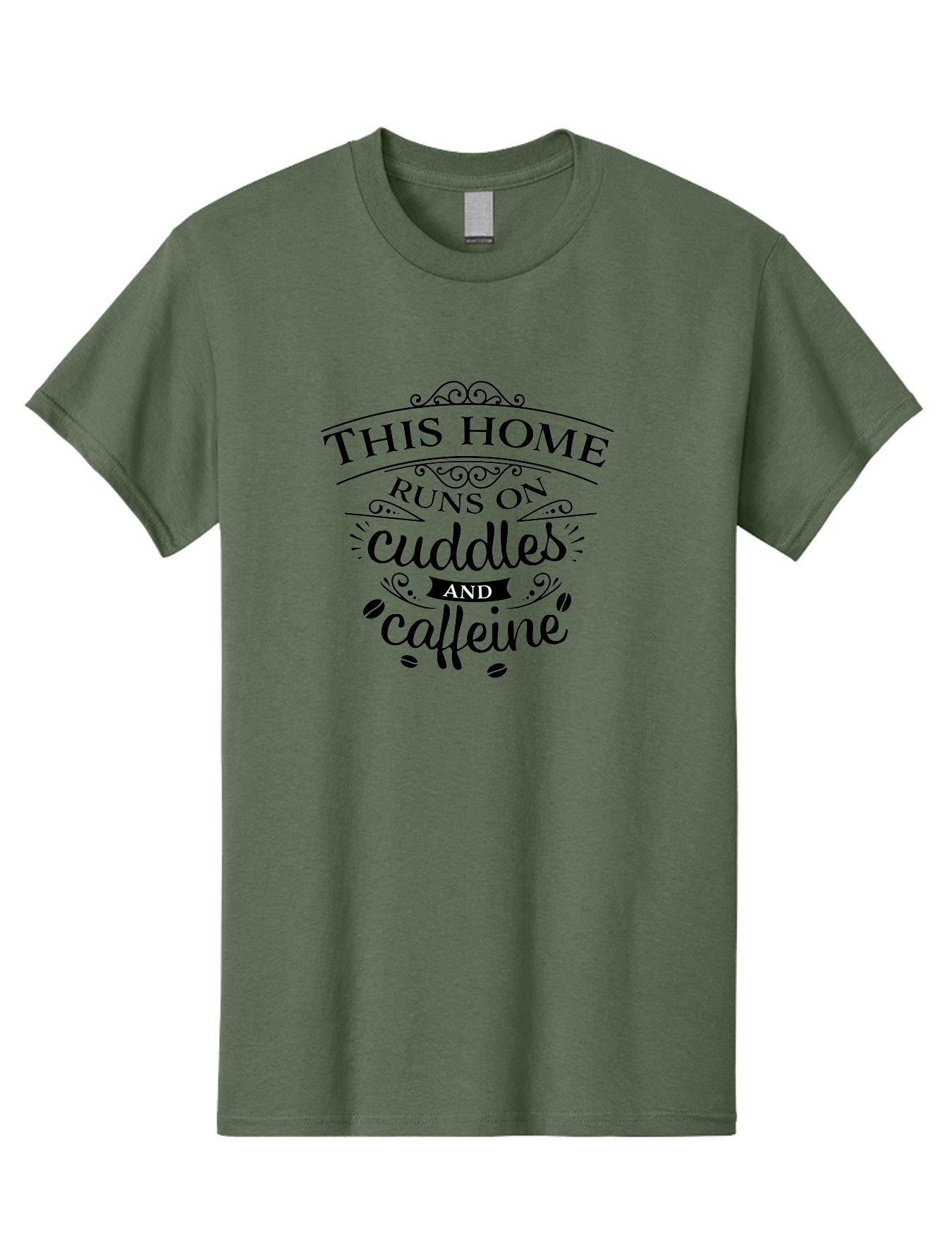 This-Home-Runs-On-Cuddles-And-Caffeine Men'S Graphic Tee, 100% Cotton, Comfortable Casual Summer Wear, Machine Washable, Funny Quote, Cuddles And Caffeine, Home Decor, Humorous Sayings, Coffee Lover Gift, Family Quote, Cozy Home Vibes, Aad244 13