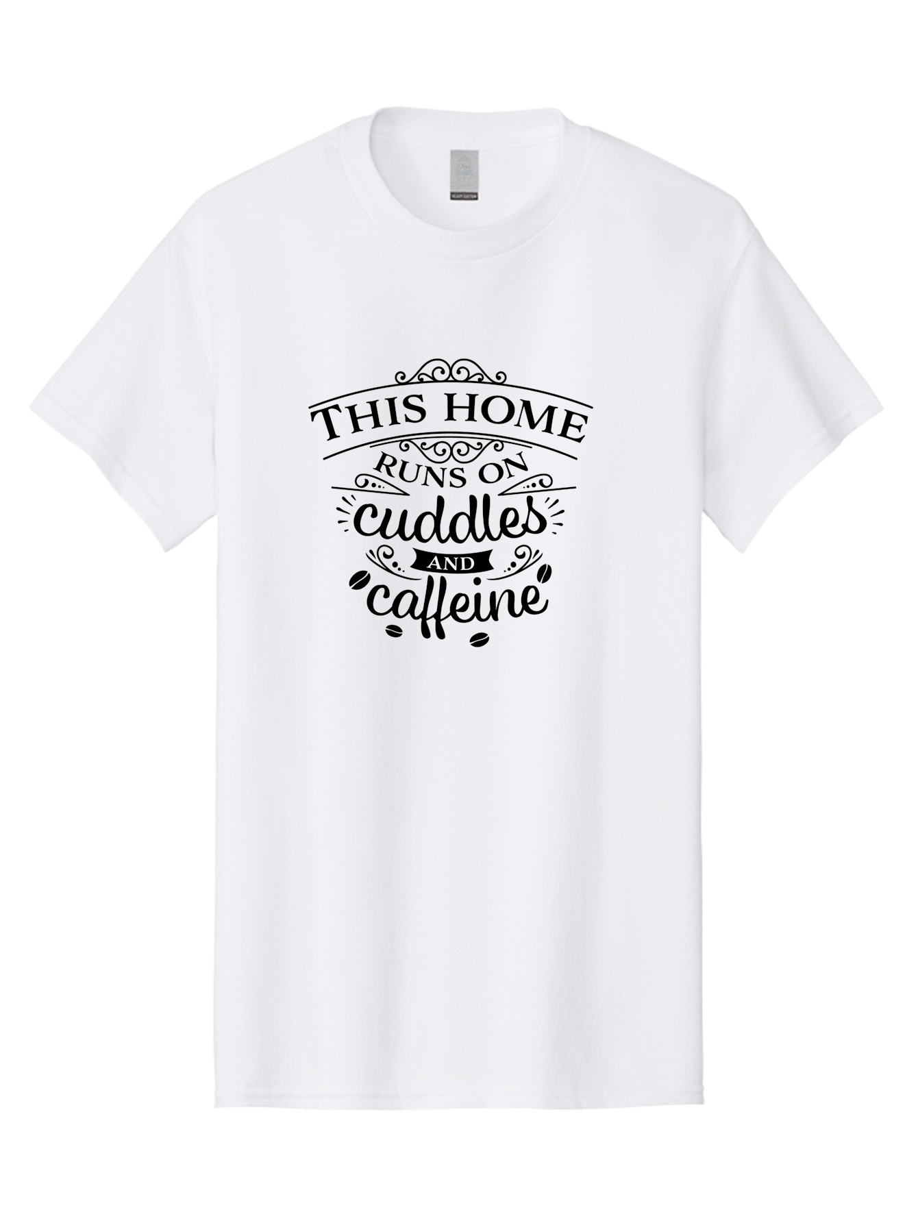 This-Home-Runs-On-Cuddles-And-Caffeine Men'S Graphic Tee, 100% Cotton, Comfortable Casual Summer Wear, Machine Washable, Funny Quote, Cuddles And Caffeine, Home Decor, Humorous Sayings, Coffee Lover Gift, Family Quote, Cozy Home Vibes, Aad244 21