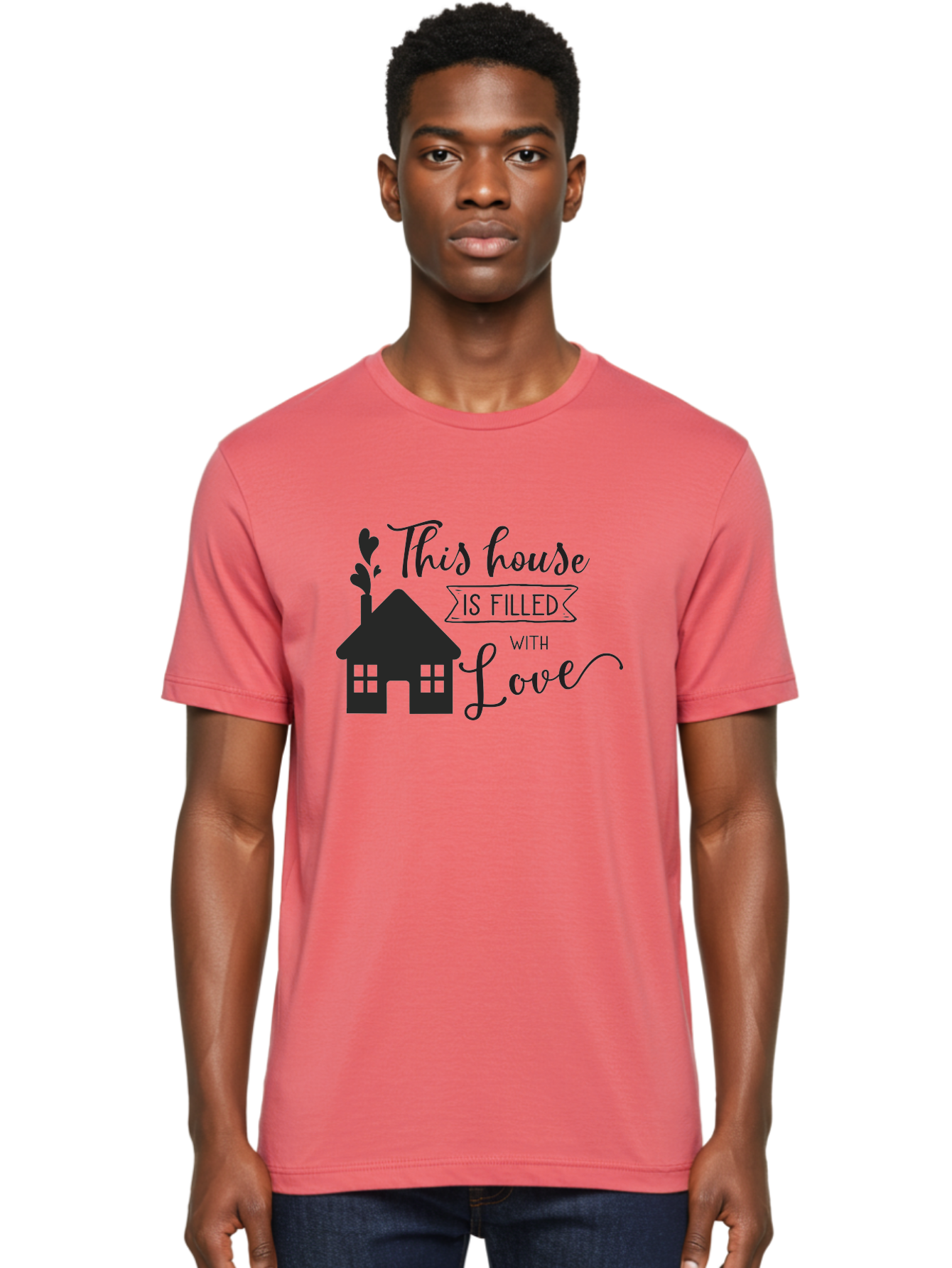 This-House-Is-Filled-With-Love Men'S Graphic Tee, 100% Cotton, Comfortable Casual Summer Wear, Machine Washable, Love-Filled Home, Family Values, Home Sweet Home, Heartwarming Quotes, Cozy Atmosphere, Loving Sentiment, Home Decor Inspiration Aad245 4