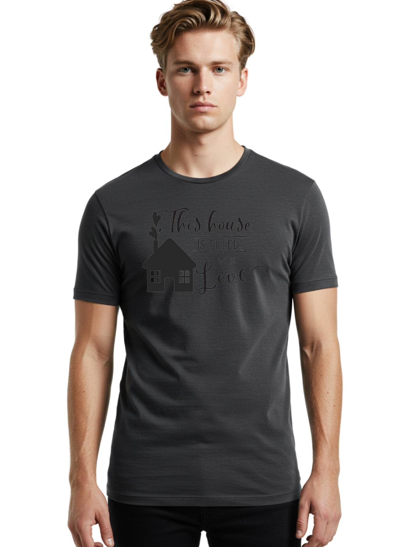 This-House-Is-Filled-With-Love Men'S Graphic Tee, 100% Cotton, Comfortable Casual Summer Wear, Machine Washable, Love-Filled Home, Family Values, Home Sweet Home, Heartwarming Quotes, Cozy Atmosphere, Loving Sentiment, Home Decor Inspiration Aad245 26