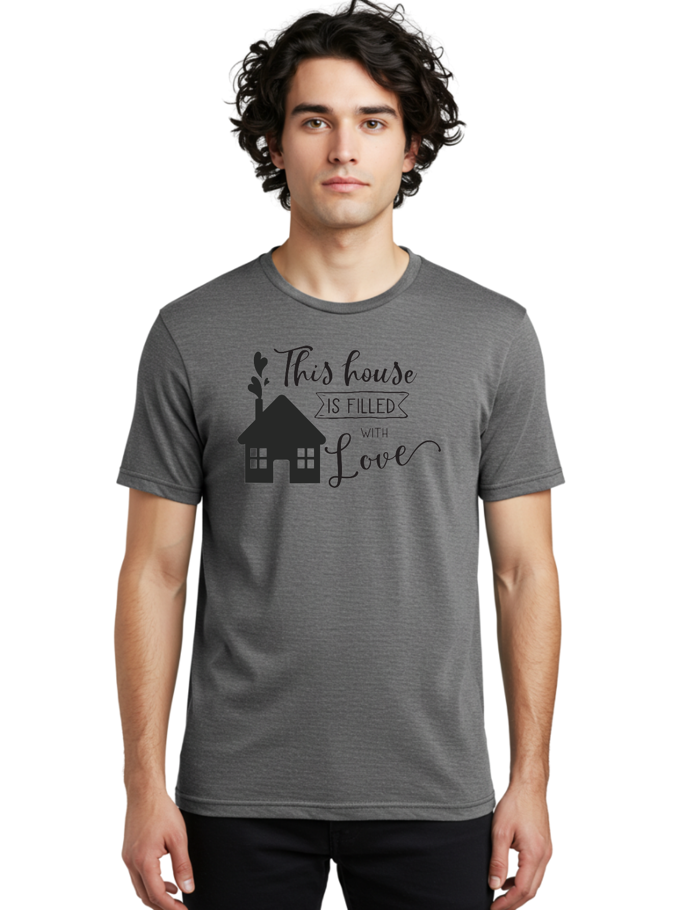 This-House-Is-Filled-With-Love Men'S Graphic Tee, 100% Cotton, Comfortable Casual Summer Wear, Machine Washable, Love-Filled Home, Family Values, Home Sweet Home, Heartwarming Quotes, Cozy Atmosphere, Loving Sentiment, Home Decor Inspiration Aad245 10