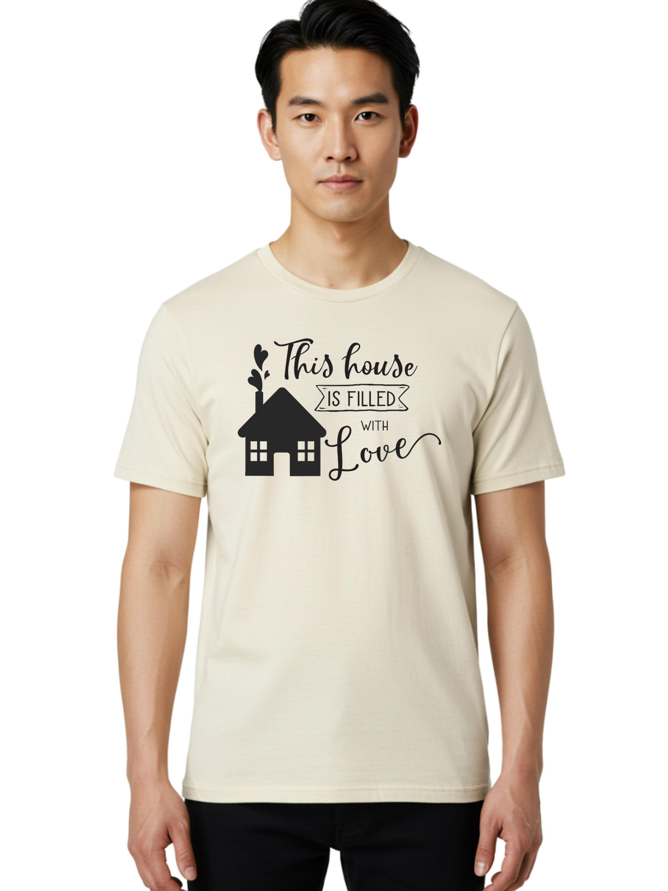 This-House-Is-Filled-With-Love Men'S Graphic Tee, 100% Cotton, Comfortable Casual Summer Wear, Machine Washable, Love-Filled Home, Family Values, Home Sweet Home, Heartwarming Quotes, Cozy Atmosphere, Loving Sentiment, Home Decor Inspiration Aad245 18