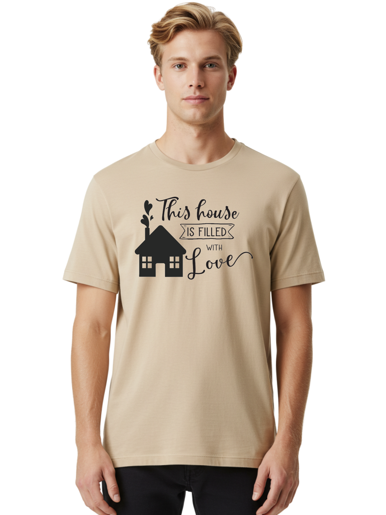 This-House-Is-Filled-With-Love Men'S Graphic Tee, 100% Cotton, Comfortable Casual Summer Wear, Machine Washable, Love-Filled Home, Family Values, Home Sweet Home, Heartwarming Quotes, Cozy Atmosphere, Loving Sentiment, Home Decor Inspiration Aad245 20