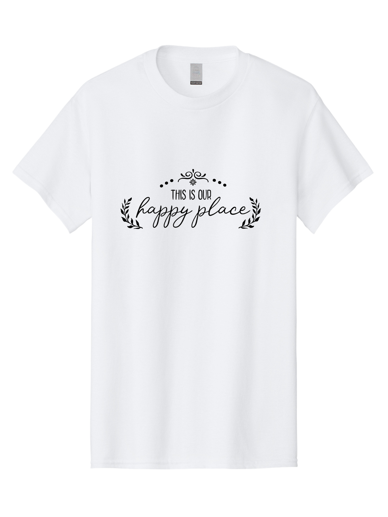 This-Is-Our-Happy-Place Men'S Graphic Tee, 100% Cotton, Comfortable Casual Summer Wear, Machine Washable, Happy Place, Positive Vibes, Inspiring Quote, Motivational Words, Floral Wreath, Decorative Design, Harmony, Happiness, Aad248 27