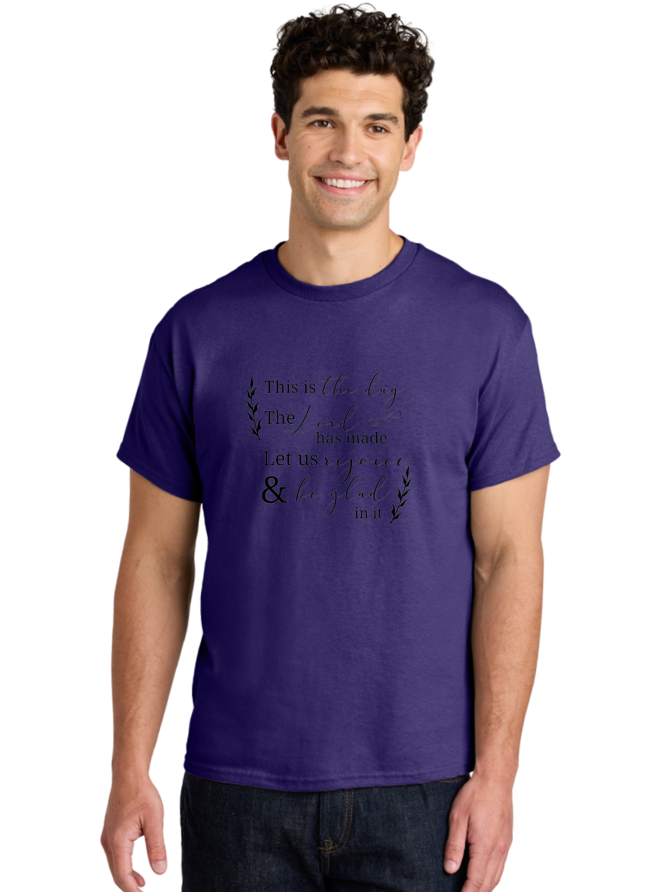This-Is-The-Day Men'S Graphic Tee, 100% Cotton, Comfortable Casual Summer Wear, Machine Washable, Inspirational Quote, Bible Verse, Rejoice, Glad, Day Of Joy, Positivity, Faith, Scripture, Motivation, Uplifting, Spiritual Growth Aad249 8