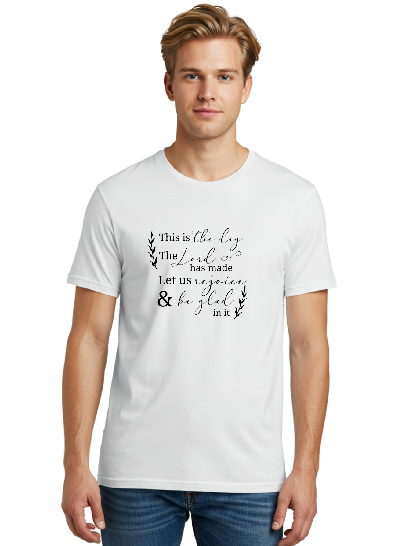 This-Is-The-Day Men'S Graphic Tee, 100% Cotton, Comfortable Casual Summer Wear, Machine Washable, Inspirational Quote, Bible Verse, Rejoice, Glad, Day Of Joy, Positivity, Faith, Scripture, Motivation, Uplifting, Spiritual Growth Aad249 22