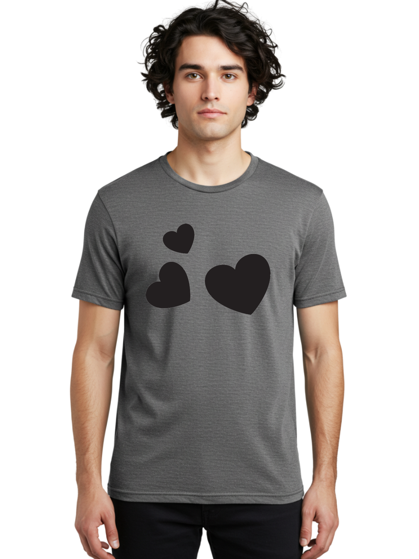 Three-Black-Hearts Men'S Graphic Tee, 100% Cotton, Comfortable Casual Summer Wear, Machine Washable, Love Symbols, Heart Icons, Minimalist Design, Simple Shapes, Black Silhouettes, Romance, Love Hearts, Heart Shapes Aad251 30