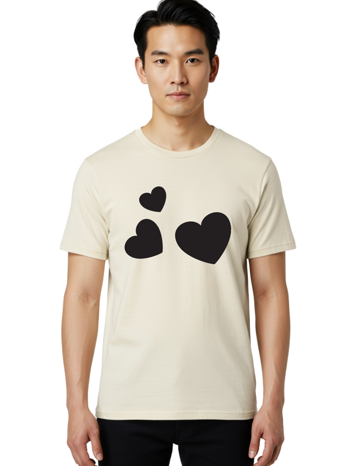 Three-Black-Hearts Men'S Graphic Tee, 100% Cotton, Comfortable Casual Summer Wear, Machine Washable, Love Symbols, Heart Icons, Minimalist Design, Simple Shapes, Black Silhouettes, Romance, Love Hearts, Heart Shapes Aad251 14