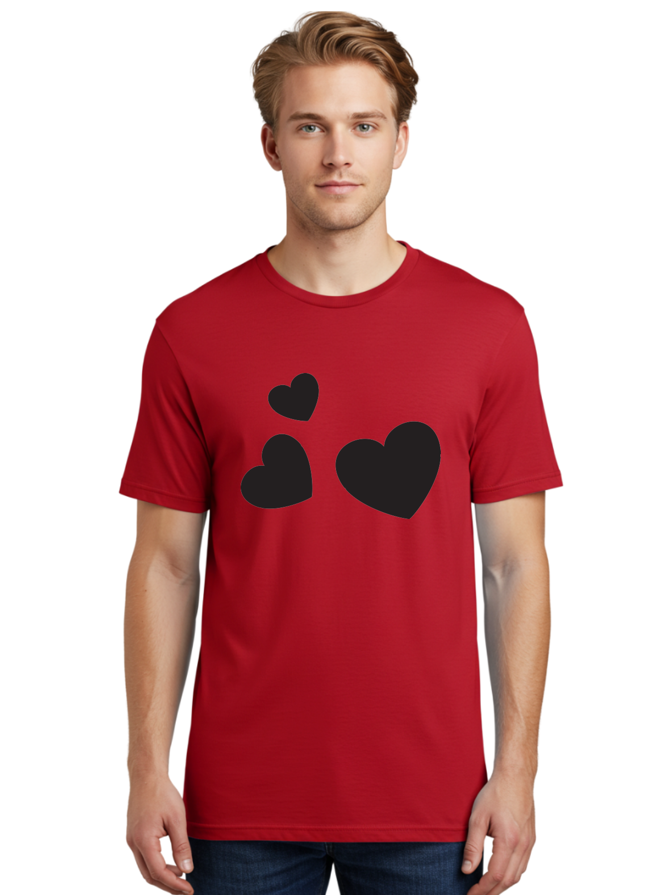 Three-Black-Hearts Men'S Graphic Tee, 100% Cotton, Comfortable Casual Summer Wear, Machine Washable, Love Symbols, Heart Icons, Minimalist Design, Simple Shapes, Black Silhouettes, Romance, Love Hearts, Heart Shapes Aad251 20