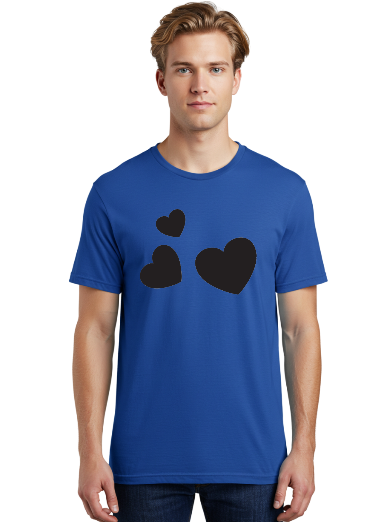 Three-Black-Hearts Men'S Graphic Tee, 100% Cotton, Comfortable Casual Summer Wear, Machine Washable, Love Symbols, Heart Icons, Minimalist Design, Simple Shapes, Black Silhouettes, Romance, Love Hearts, Heart Shapes Aad251 22