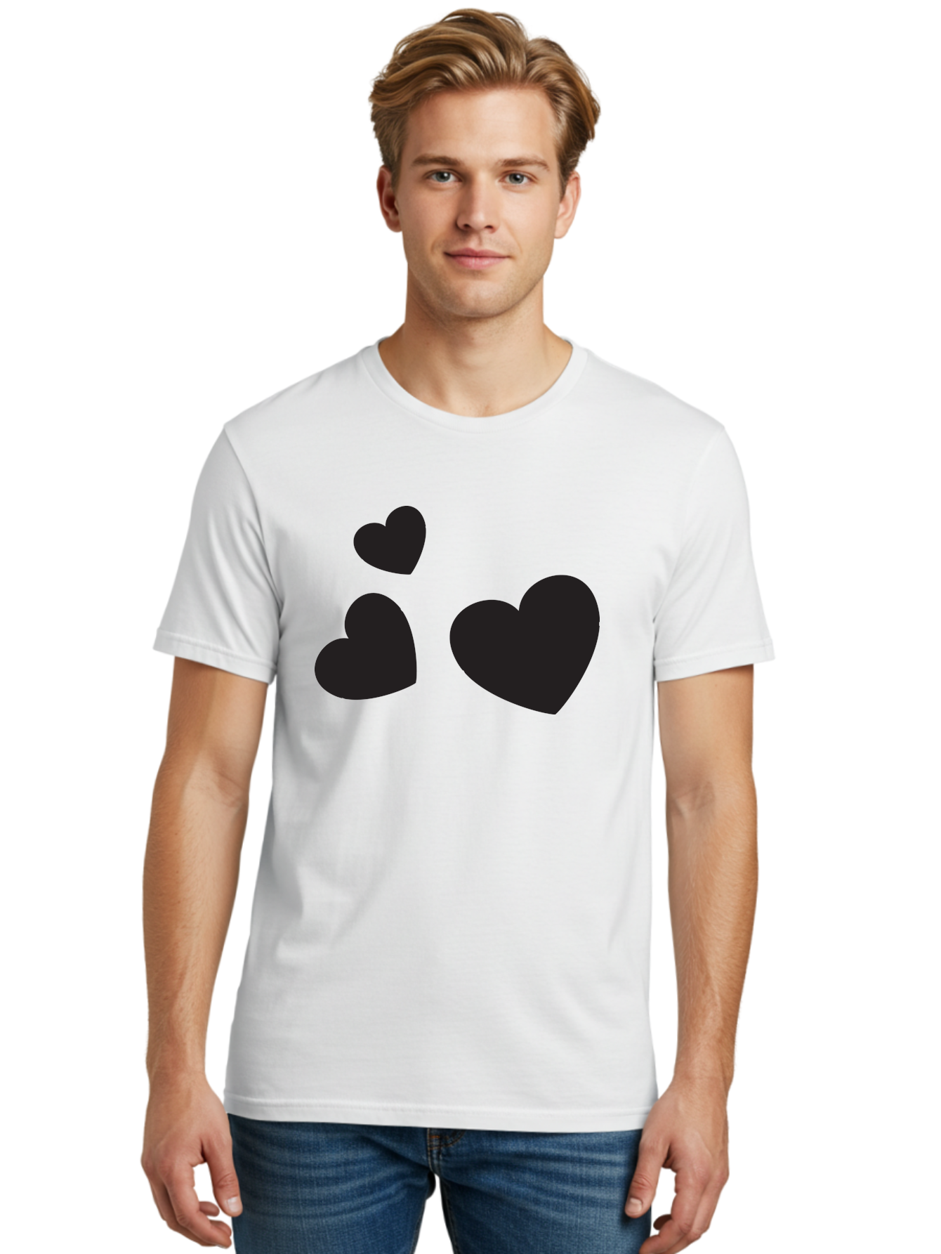 Three-Black-Hearts Men'S Graphic Tee, 100% Cotton, Comfortable Casual Summer Wear, Machine Washable, Love Symbols, Heart Icons, Minimalist Design, Simple Shapes, Black Silhouettes, Romance, Love Hearts, Heart Shapes Aad251 18