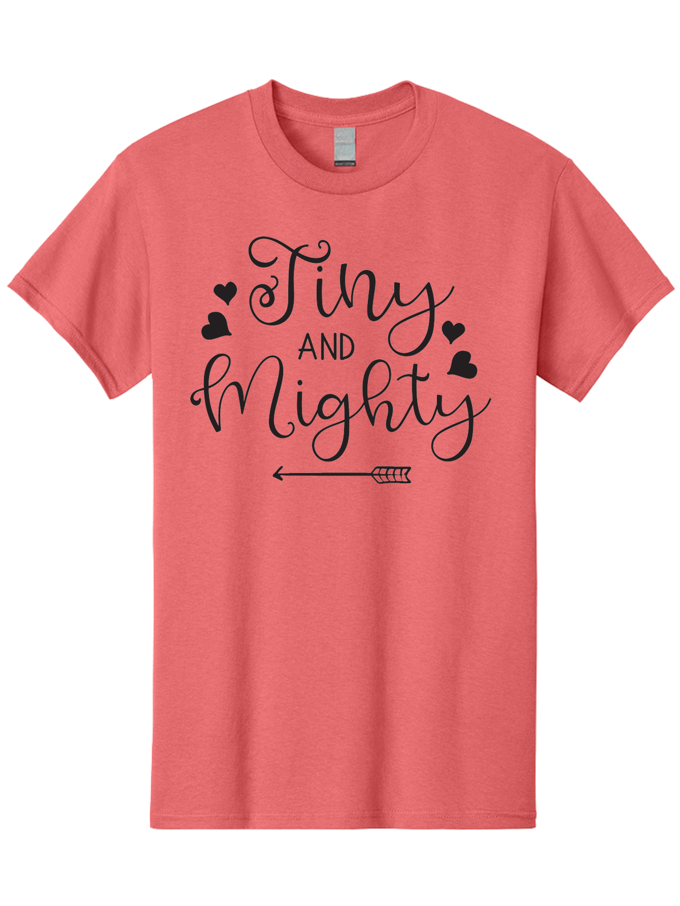 Tiny-And-Mighty Men'S Graphic Tee, 100% Cotton, Comfortable Casual Summer Wear, Machine Washable, Inspirational Quote, Motivational Phrase, Tiny And Mighty, Empowerment, Strong And Confident, Hearts And Arrow, Feminine Typography, Aad256 3