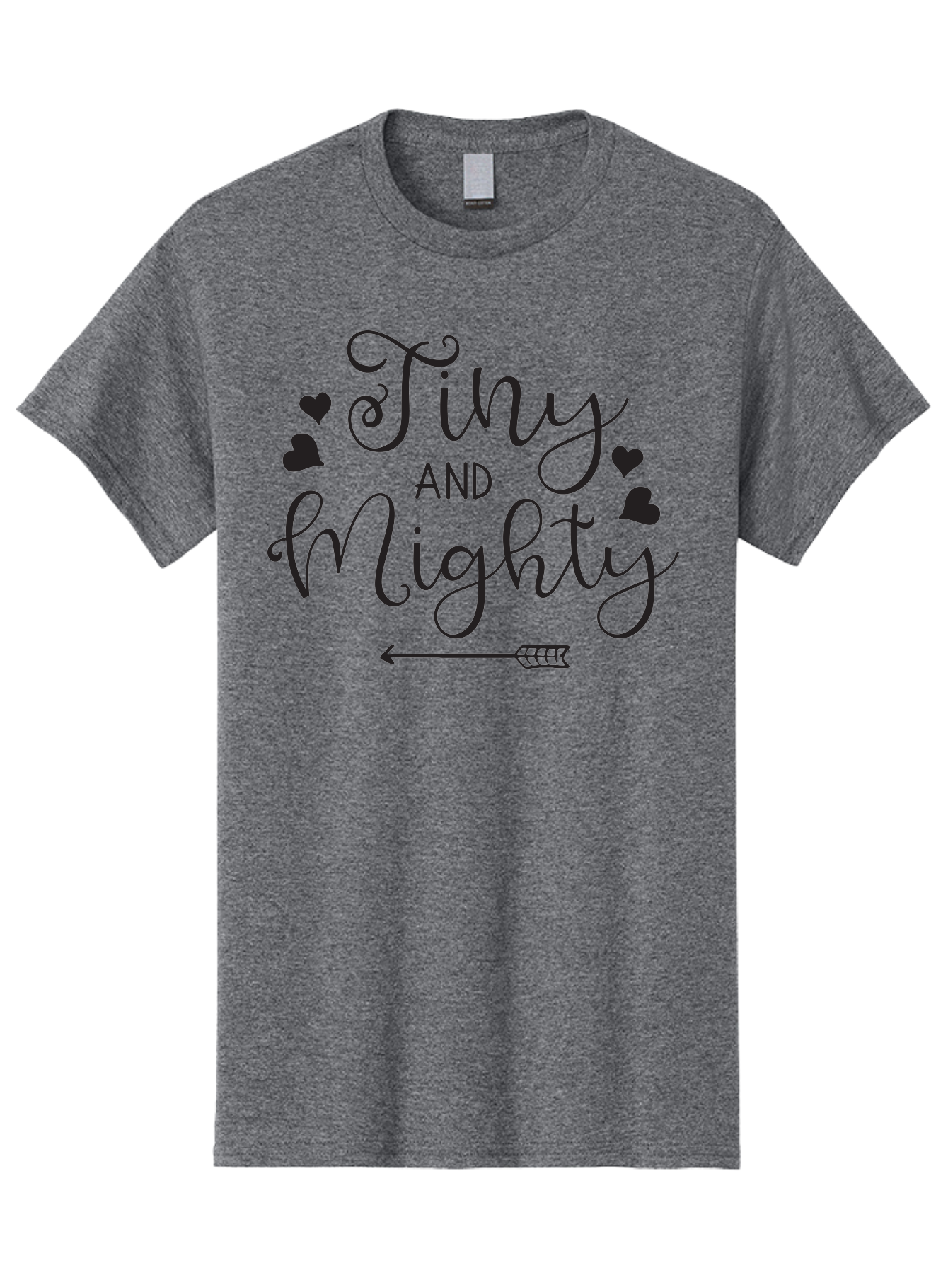 Tiny-And-Mighty Men'S Graphic Tee, 100% Cotton, Comfortable Casual Summer Wear, Machine Washable, Inspirational Quote, Motivational Phrase, Tiny And Mighty, Empowerment, Strong And Confident, Hearts And Arrow, Feminine Typography, Aad256 23