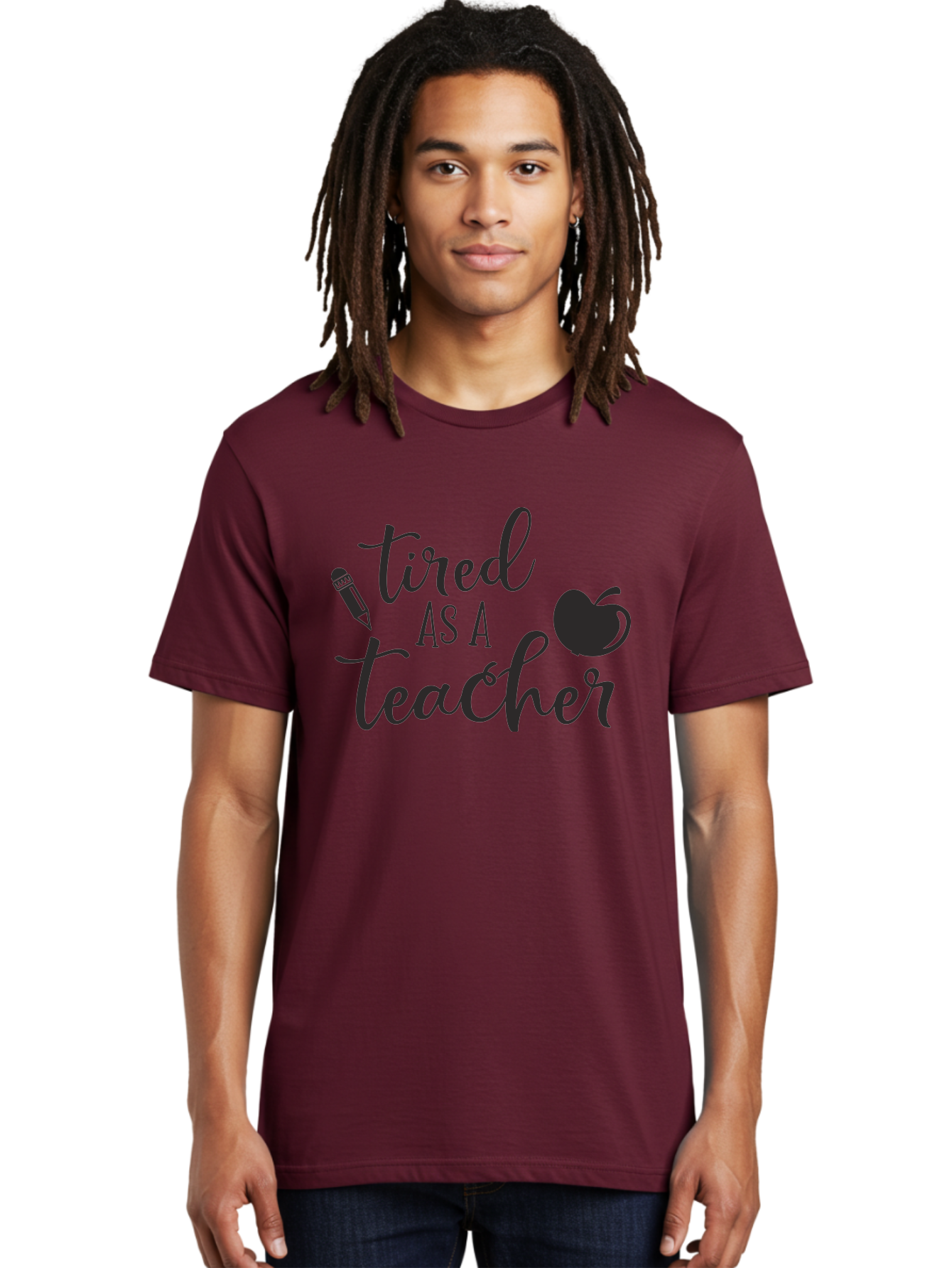 Tired-As-A-Teacher Men'S Graphic Tee, 100% Cotton, Comfortable Casual Summer Wear, Machine Washable, Tired As A Teacher, Teacher Quote, Funny Teacher Quote, Teacher Humor, Teacher Quotes, Apple, Pencil, Teacher Life Aad259 24