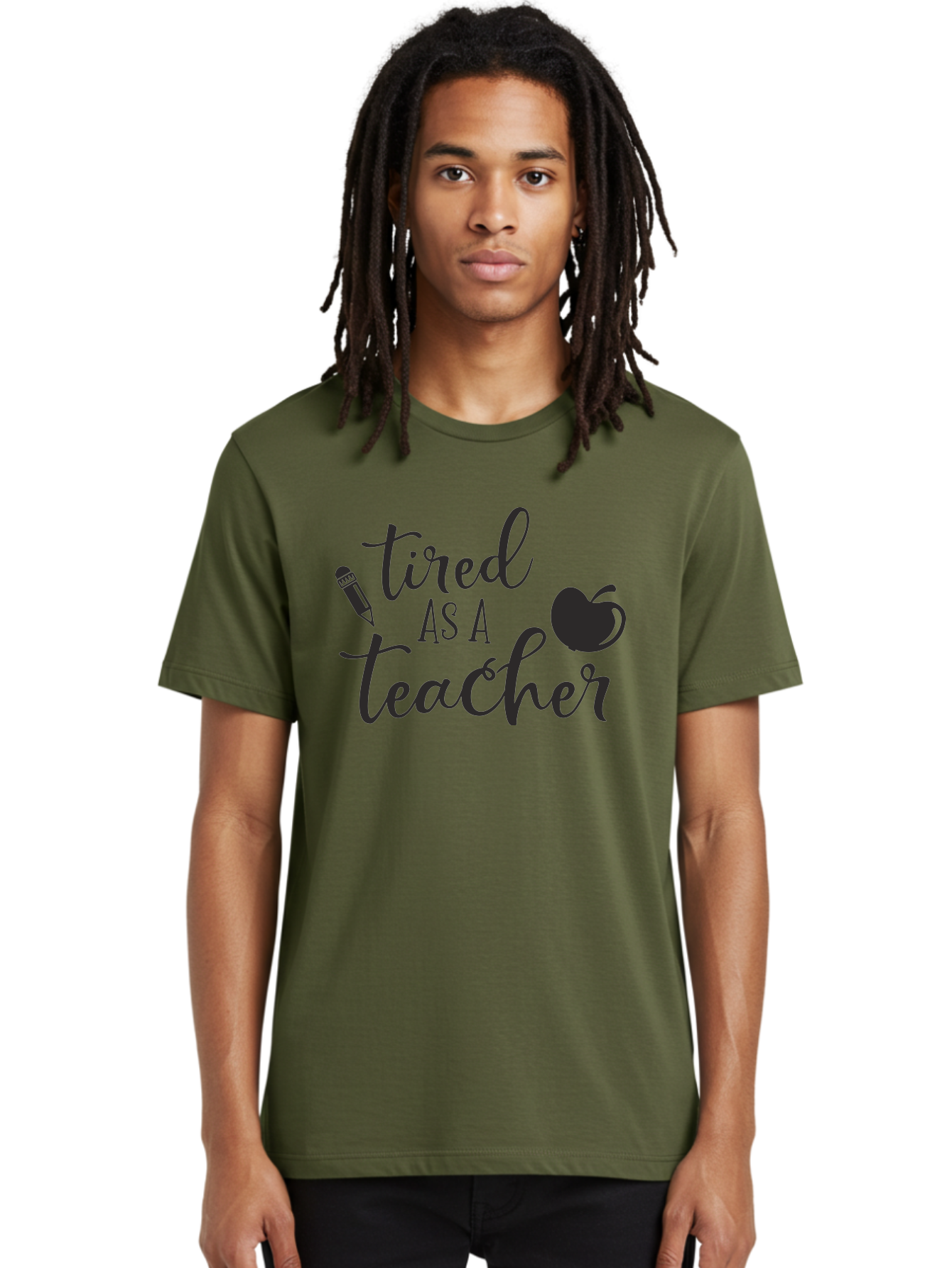 Tired-As-A-Teacher Men'S Graphic Tee, 100% Cotton, Comfortable Casual Summer Wear, Machine Washable, Tired As A Teacher, Teacher Quote, Funny Teacher Quote, Teacher Humor, Teacher Quotes, Apple, Pencil, Teacher Life Aad259 4
