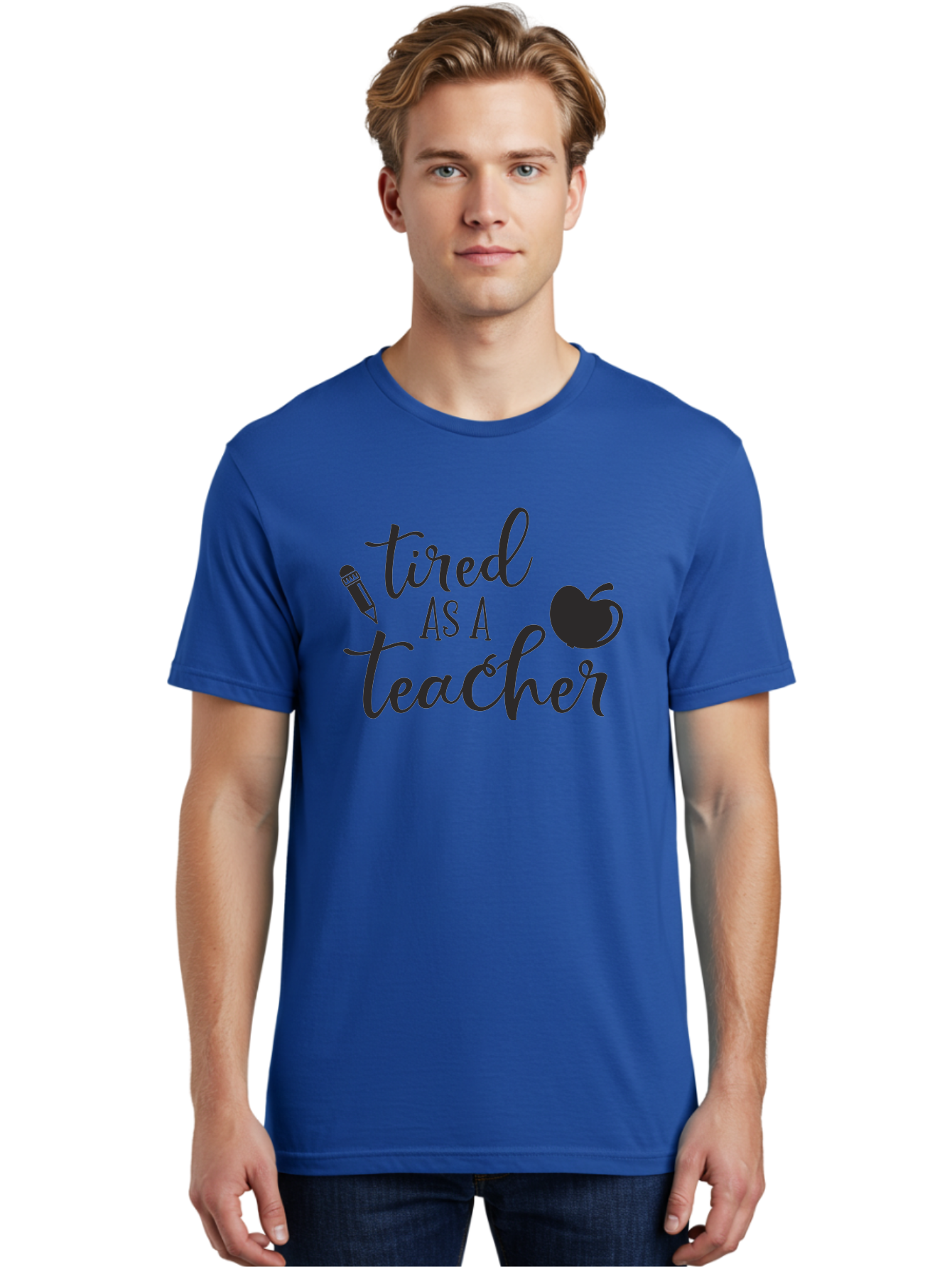 Tired-As-A-Teacher Men'S Graphic Tee, 100% Cotton, Comfortable Casual Summer Wear, Machine Washable, Tired As A Teacher, Teacher Quote, Funny Teacher Quote, Teacher Humor, Teacher Quotes, Apple, Pencil, Teacher Life Aad259 16