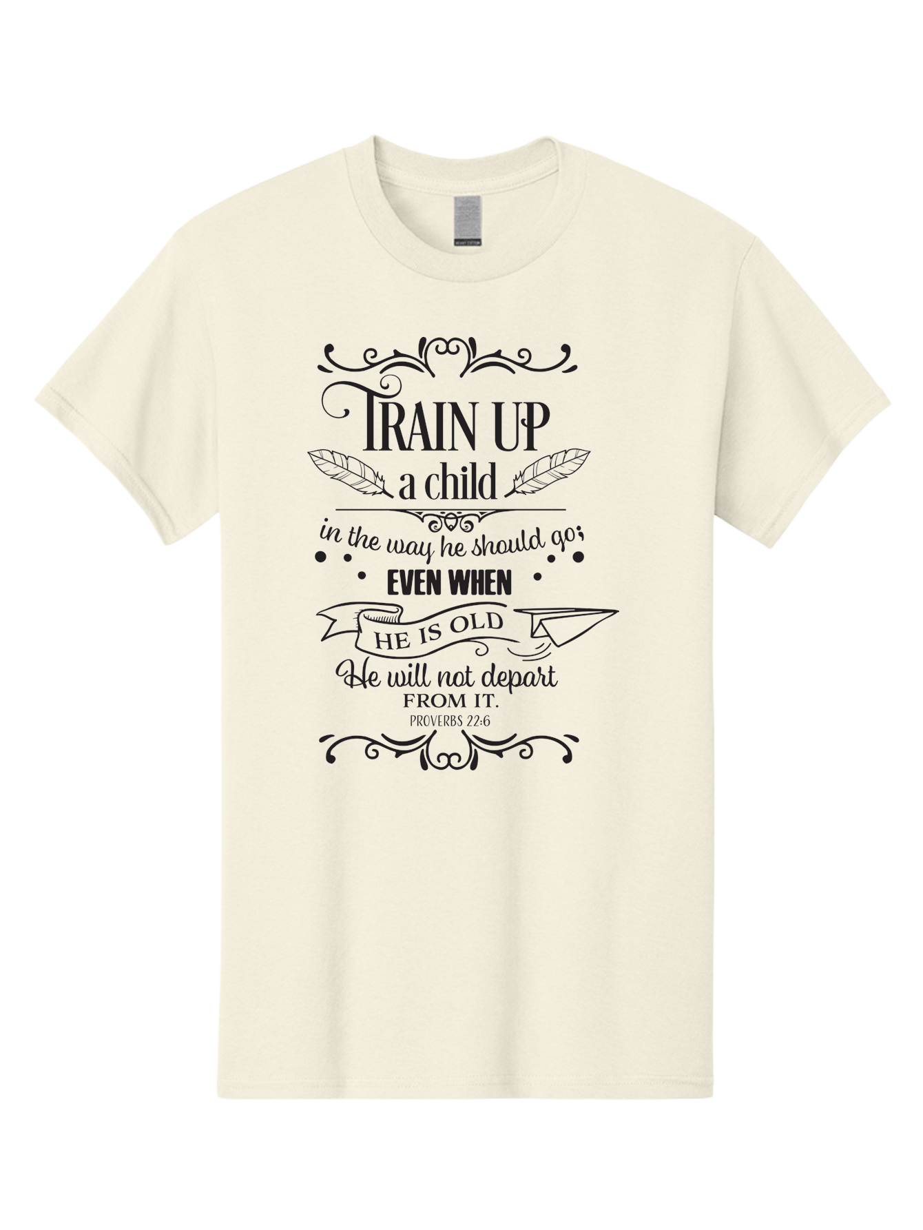 Train-Up-A-Child Men'S Graphic Tee, 100% Cotton, Comfortable Casual Summer Wear, Machine Washable, Inspirational Quote, Biblical Verse, Proverbs 22:6, Parenting Advice, Child Upbringing, Scripture Art, Typographic Design, Feather Graphics, Aad268 15