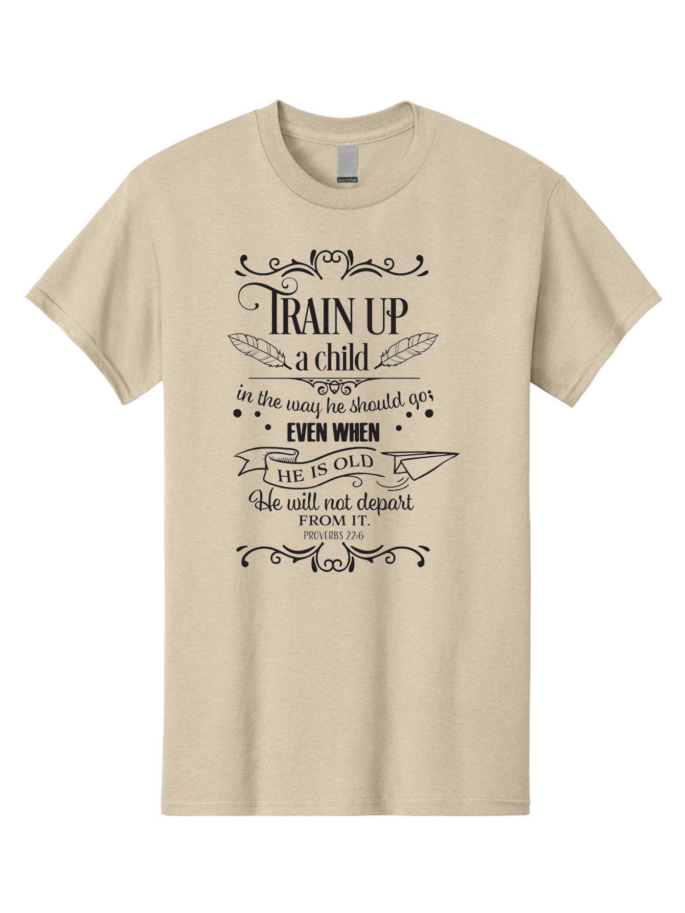 Train-Up-A-Child Men'S Graphic Tee, 100% Cotton, Comfortable Casual Summer Wear, Machine Washable, Inspirational Quote, Biblical Verse, Proverbs 22:6, Parenting Advice, Child Upbringing, Scripture Art, Typographic Design, Feather Graphics, Aad268 7