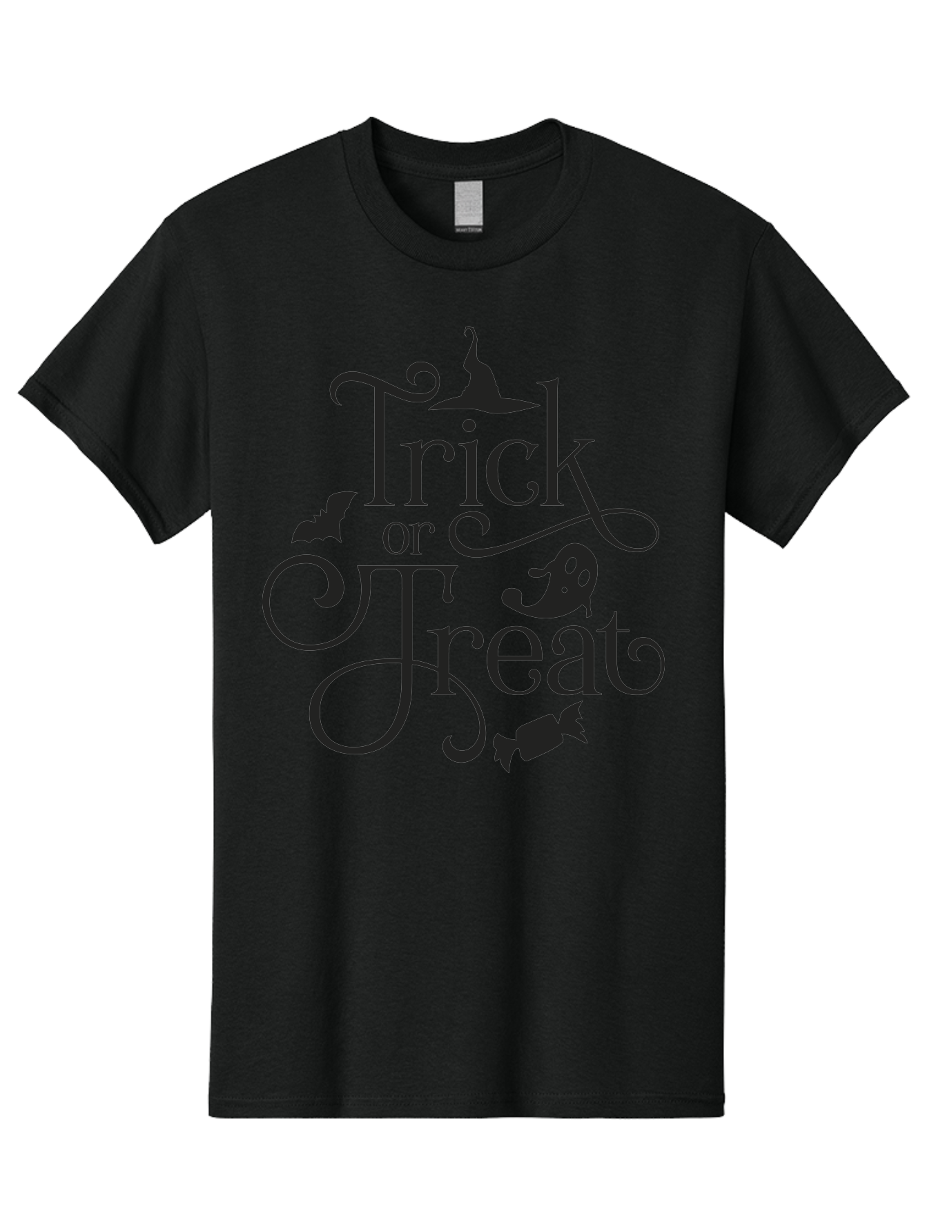 Trick-Or-Treat Men'S Graphic Tee, 100% Cotton, Comfortable Casual Summer Wear, Machine Washable, Halloween Greeting, Trick Or Treat, Black Silhouettes, Witch Hat, Flying Bat, Candy, Spooky Decorations, Halloween Theme, Festive Decor Aad270 15