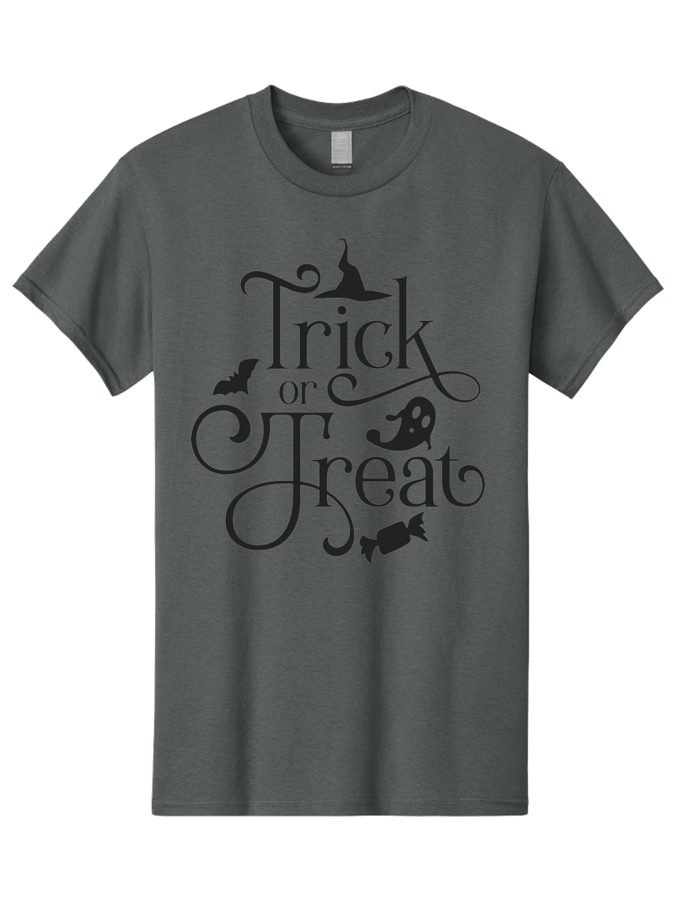 Trick-Or-Treat Men'S Graphic Tee, 100% Cotton, Comfortable Casual Summer Wear, Machine Washable, Halloween Greeting, Trick Or Treat, Black Silhouettes, Witch Hat, Flying Bat, Candy, Spooky Decorations, Halloween Theme, Festive Decor Aad270 17