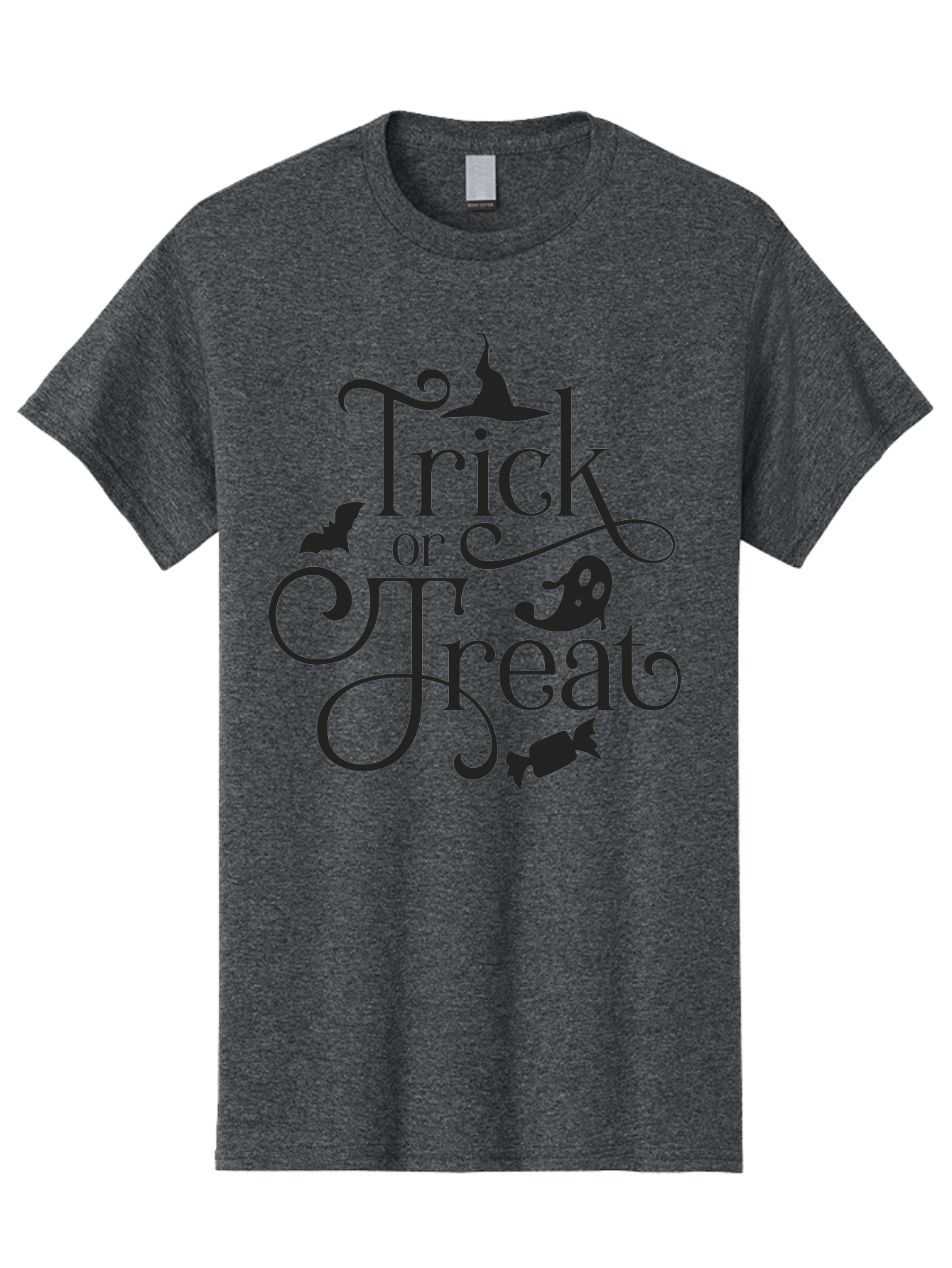 Trick-Or-Treat Men'S Graphic Tee, 100% Cotton, Comfortable Casual Summer Wear, Machine Washable, Halloween Greeting, Trick Or Treat, Black Silhouettes, Witch Hat, Flying Bat, Candy, Spooky Decorations, Halloween Theme, Festive Decor Aad270 27