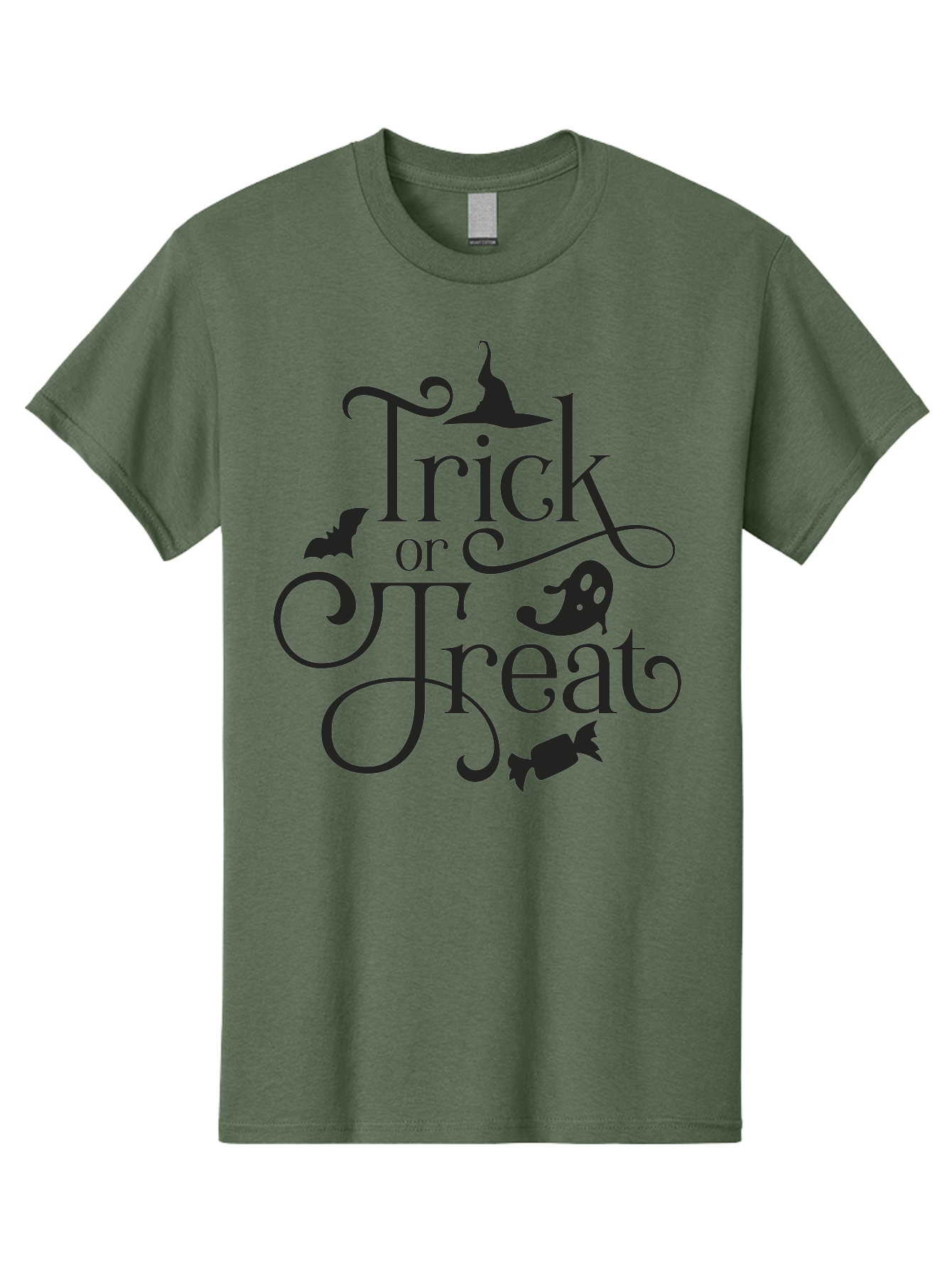 Trick-Or-Treat Men'S Graphic Tee, 100% Cotton, Comfortable Casual Summer Wear, Machine Washable, Halloween Greeting, Trick Or Treat, Black Silhouettes, Witch Hat, Flying Bat, Candy, Spooky Decorations, Halloween Theme, Festive Decor Aad270 19