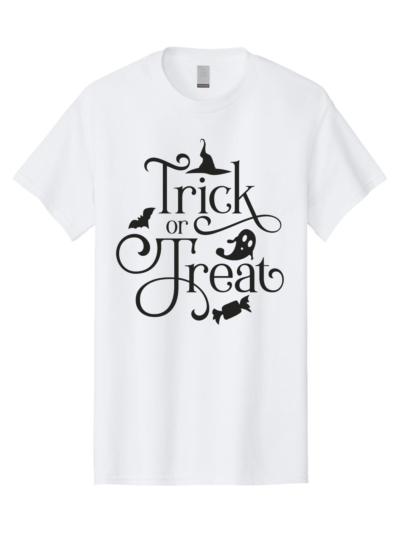 Trick-Or-Treat Men'S Graphic Tee, 100% Cotton, Comfortable Casual Summer Wear, Machine Washable, Halloween Greeting, Trick Or Treat, Black Silhouettes, Witch Hat, Flying Bat, Candy, Spooky Decorations, Halloween Theme, Festive Decor Aad270 21