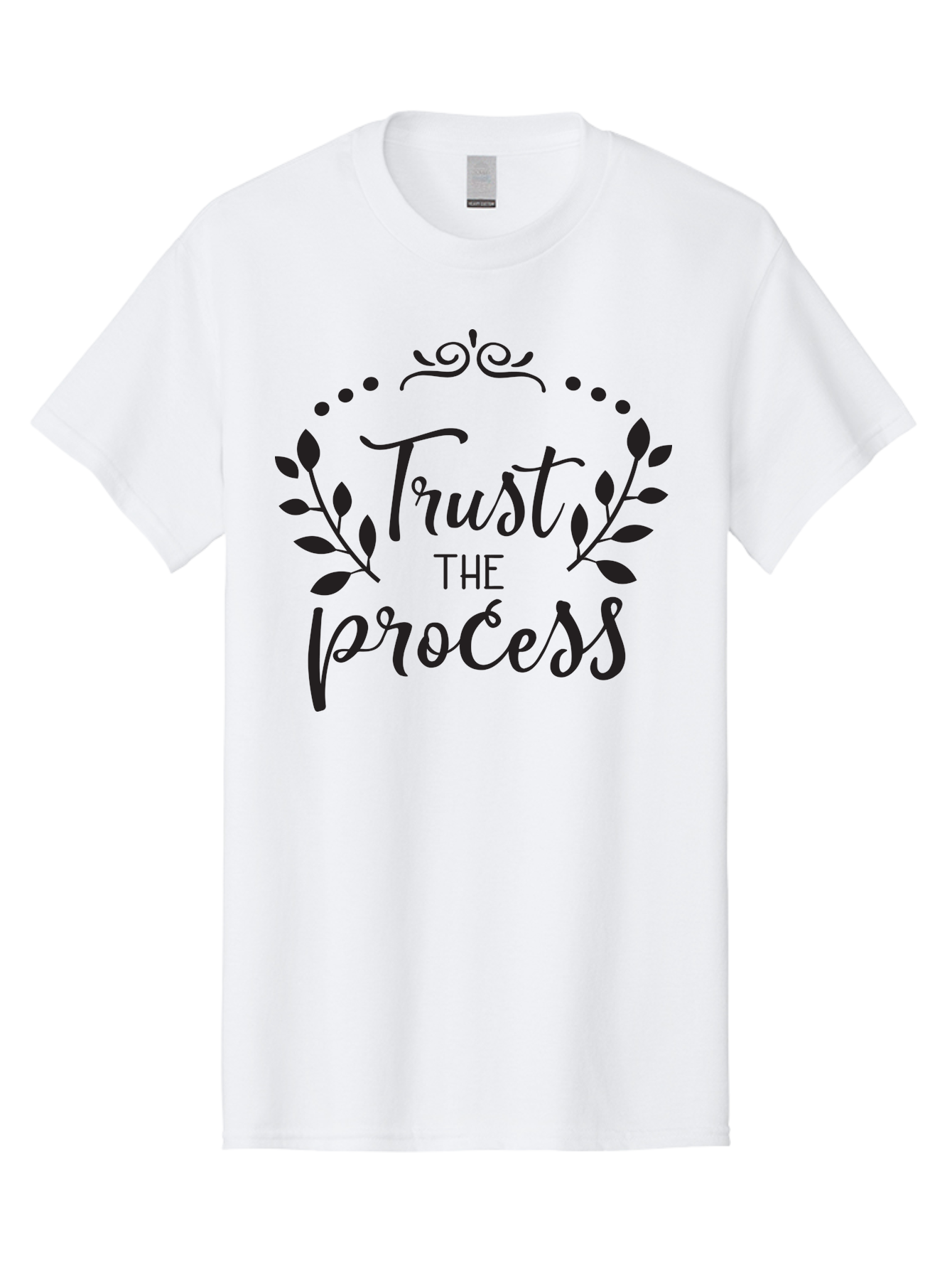 Trust-The-Process Men'S Graphic Tee, 100% Cotton, Comfortable Casual Summer Wear, Machine Washable, Trust The Process, Motivational Quote, Leafy Wreath, Inspirational Words, Positive Affirmation, Decorative Typography, Empowerment Message, Aad272 3