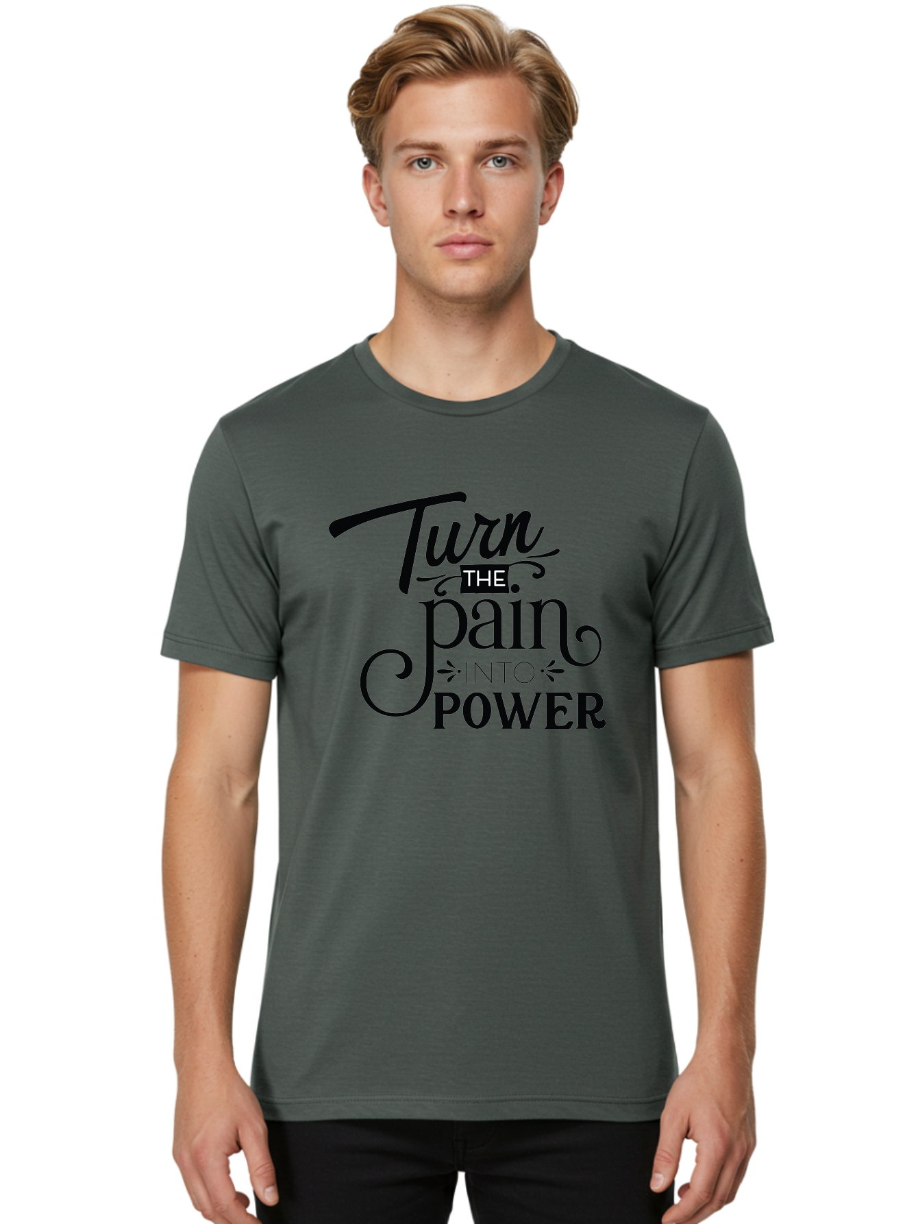 Turn-The-Pain-Into-Power Men'S Graphic Tee, 100% Cotton, Comfortable Casual Summer Wear, Machine Washable, Motivational Quote, Inspirational Phrase, Overcoming Adversity, Inner Strength, Personal Growth, Empowerment, Mental Toughness, Aad274 22