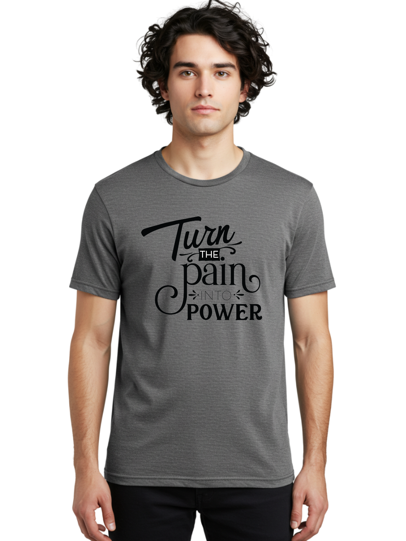 Turn-The-Pain-Into-Power Men'S Graphic Tee, 100% Cotton, Comfortable Casual Summer Wear, Machine Washable, Motivational Quote, Inspirational Phrase, Overcoming Adversity, Inner Strength, Personal Growth, Empowerment, Mental Toughness, Aad274 14