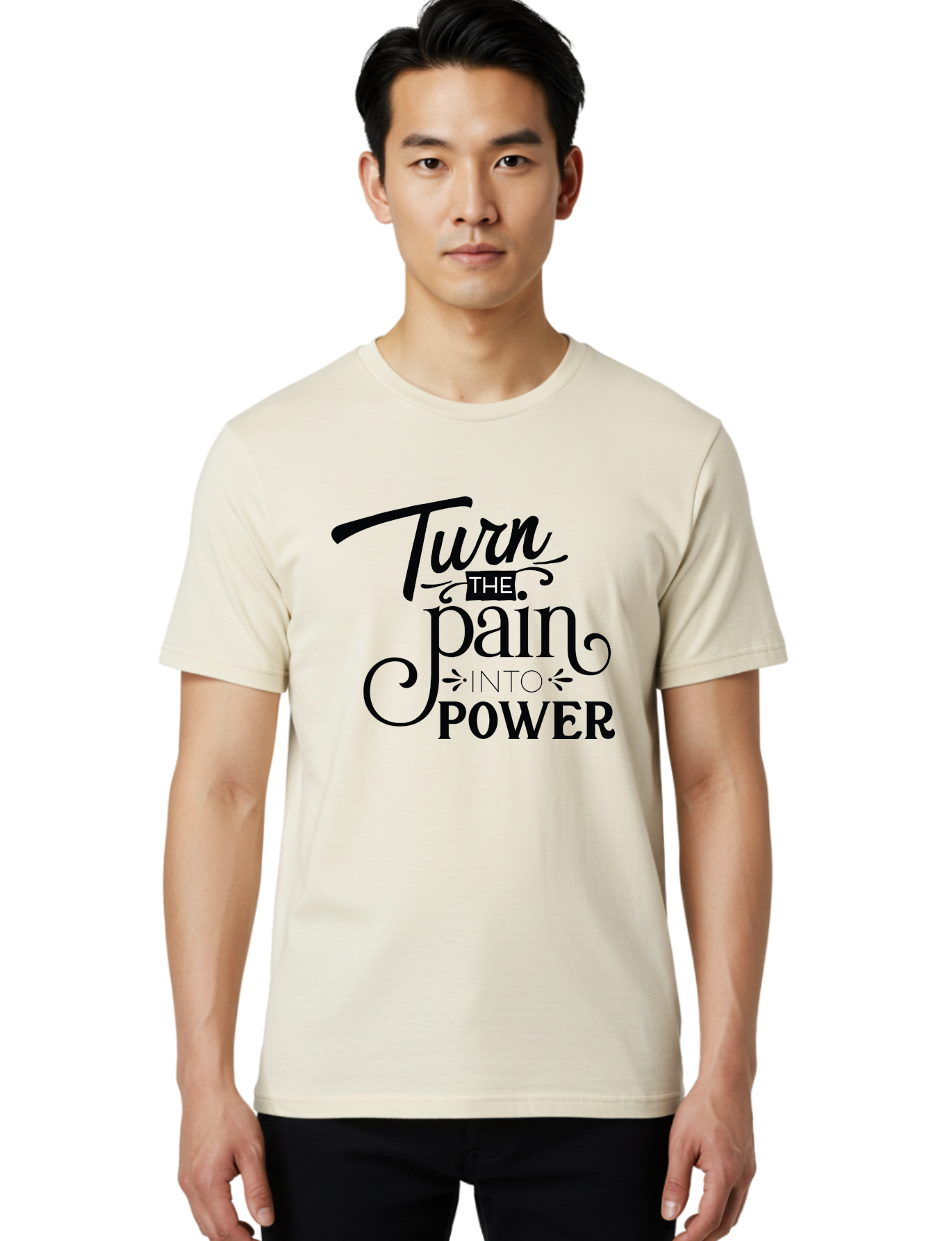 Turn-The-Pain-Into-Power Men'S Graphic Tee, 100% Cotton, Comfortable Casual Summer Wear, Machine Washable, Motivational Quote, Inspirational Phrase, Overcoming Adversity, Inner Strength, Personal Growth, Empowerment, Mental Toughness, Aad274 10