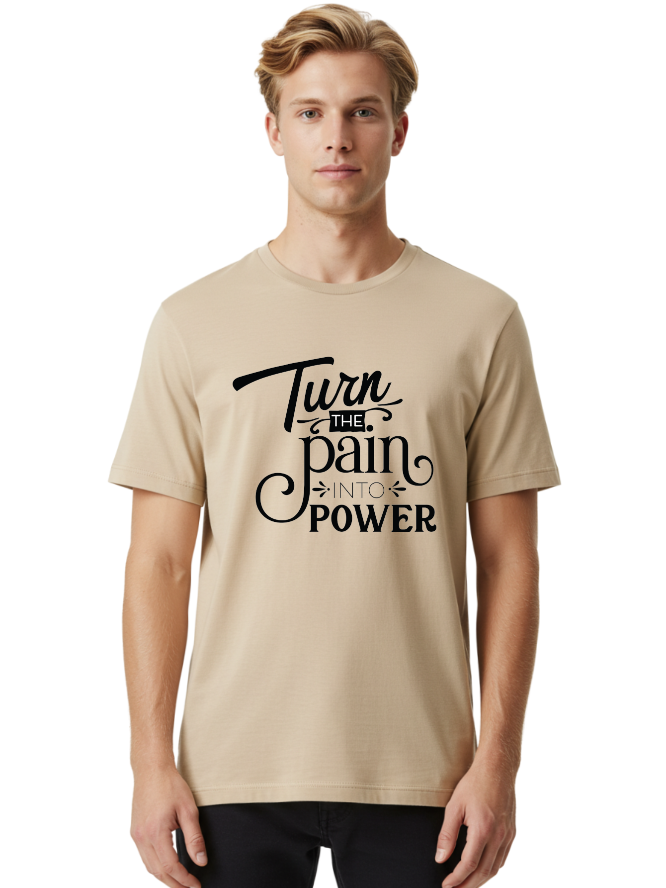 Turn-The-Pain-Into-Power Men'S Graphic Tee, 100% Cotton, Comfortable Casual Summer Wear, Machine Washable, Motivational Quote, Inspirational Phrase, Overcoming Adversity, Inner Strength, Personal Growth, Empowerment, Mental Toughness, Aad274 8