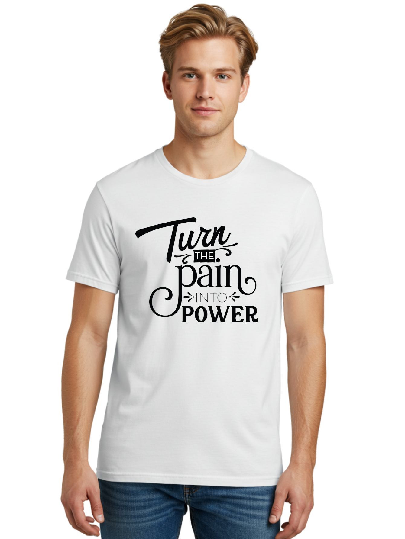 Turn-The-Pain-Into-Power Men'S Graphic Tee, 100% Cotton, Comfortable Casual Summer Wear, Machine Washable, Motivational Quote, Inspirational Phrase, Overcoming Adversity, Inner Strength, Personal Growth, Empowerment, Mental Toughness, Aad274 20