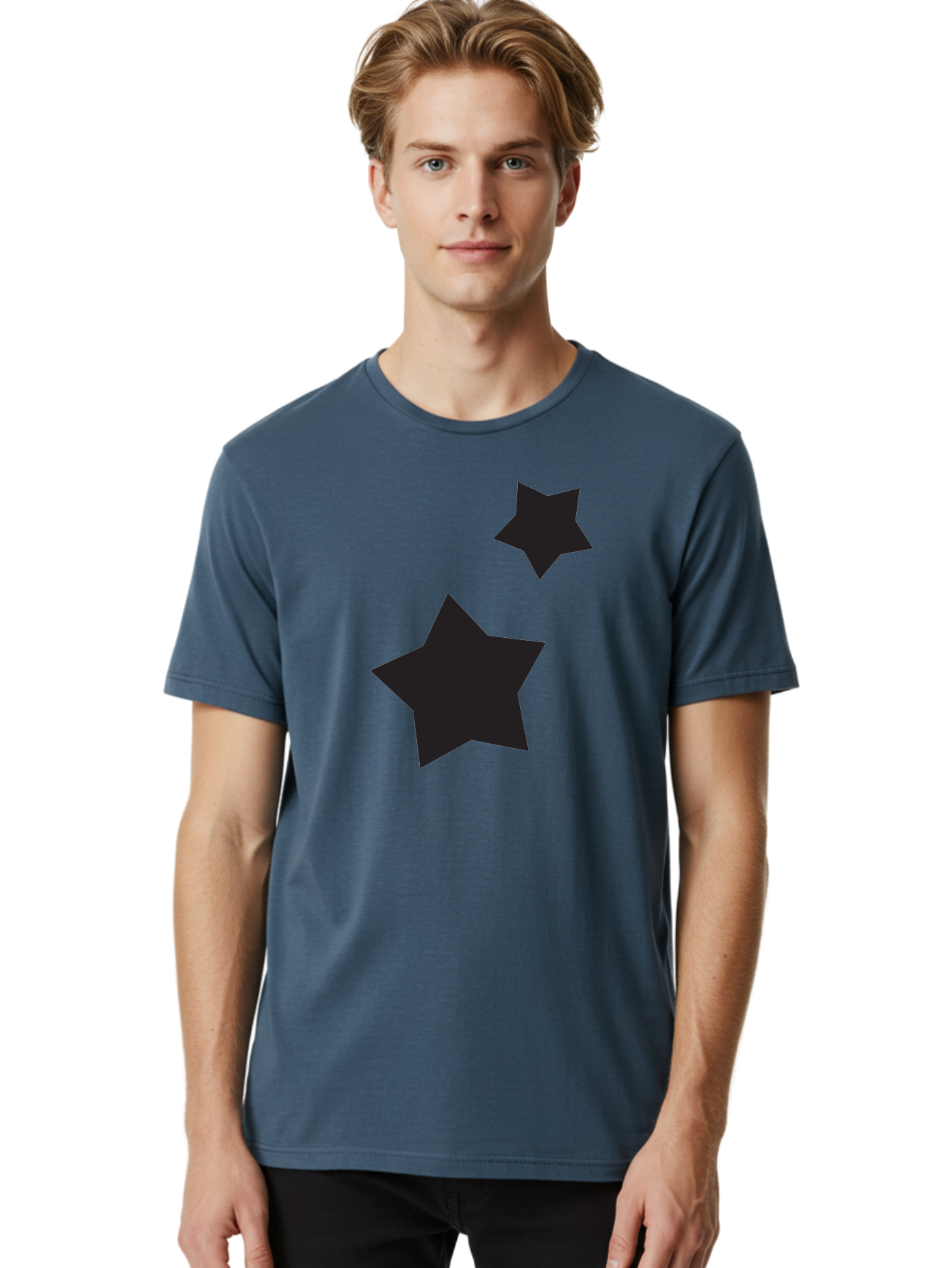 Two-Black-Stars Men'S Graphic Tee, 100% Cotton, Comfortable Casual Summer Wear, Machine Washable, Star Silhouettes, Black Stars, Simple Shapes, Minimalist Design, Abstract Art, Celestial Theme, Graphic Elements, Creative Design Aad275 12