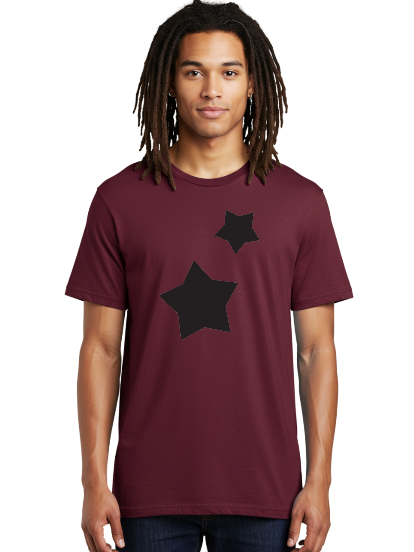Two-Black-Stars Men'S Graphic Tee, 100% Cotton, Comfortable Casual Summer Wear, Machine Washable, Star Silhouettes, Black Stars, Simple Shapes, Minimalist Design, Abstract Art, Celestial Theme, Graphic Elements, Creative Design Aad275 22