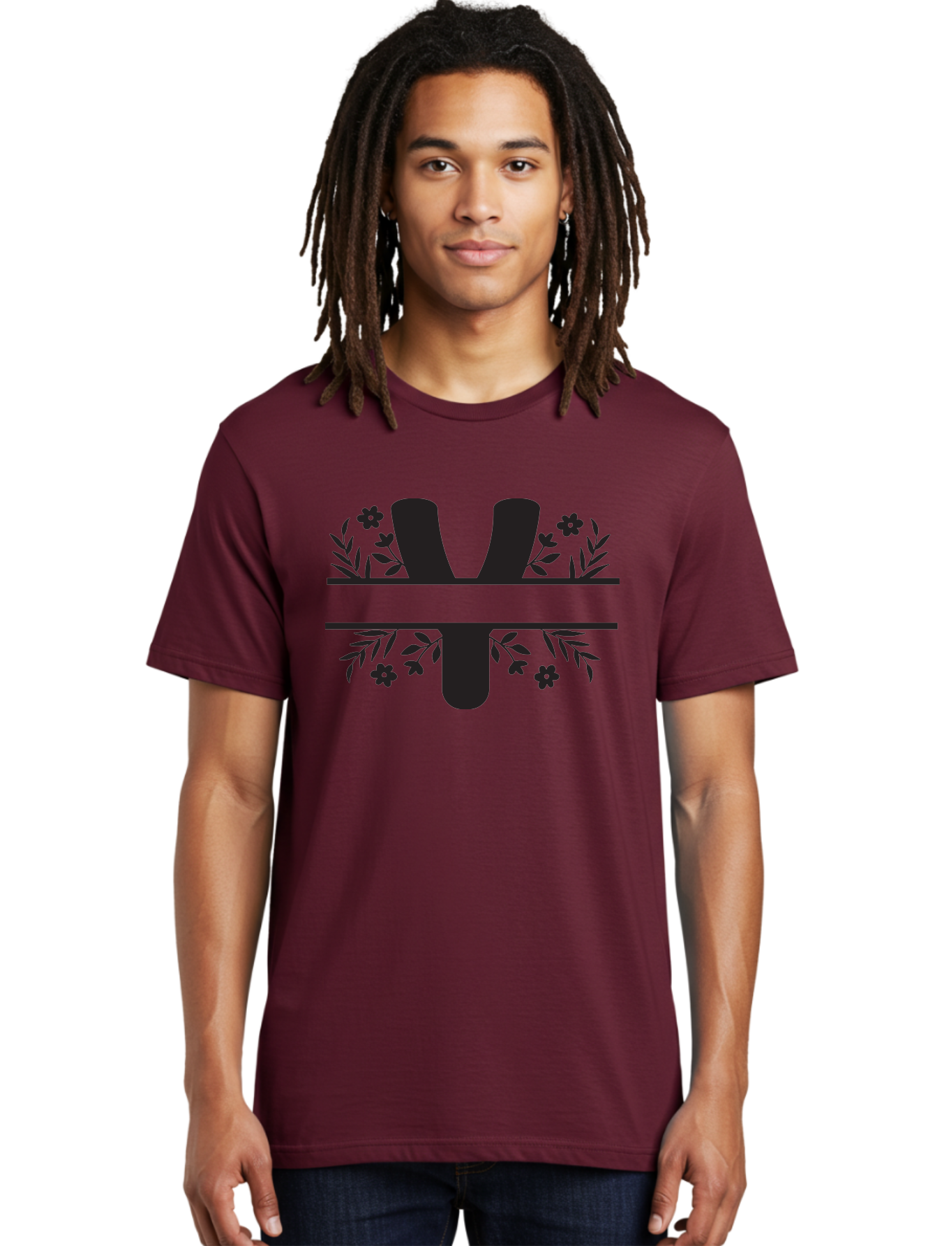 W-2 Men'S Graphic Tee, 100% Cotton, Comfortable Casual Summer Wear, Machine Washable, Stylized W Logo, Black Silhouettes, Floral Elements, Decorative Leaves, Flowers, Bold Typography, Modern Design, Logo Concept Aad282 14