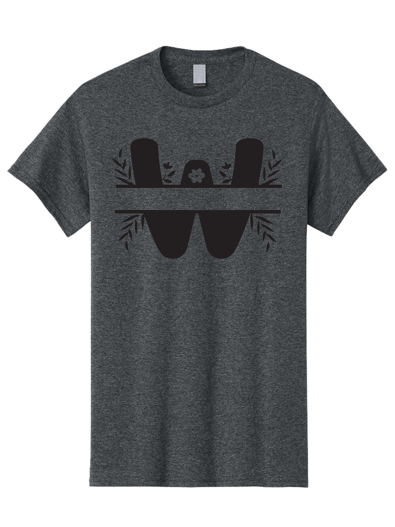 W-Logo Men'S Graphic Tee, 100% Cotton, Comfortable Casual Summer Wear, Machine Washable, Stylized Letter W, Floral Motifs, Minimalist Design, Black Silhouette, Leafy Pattern, Four-Leaf Clover Aad283 1