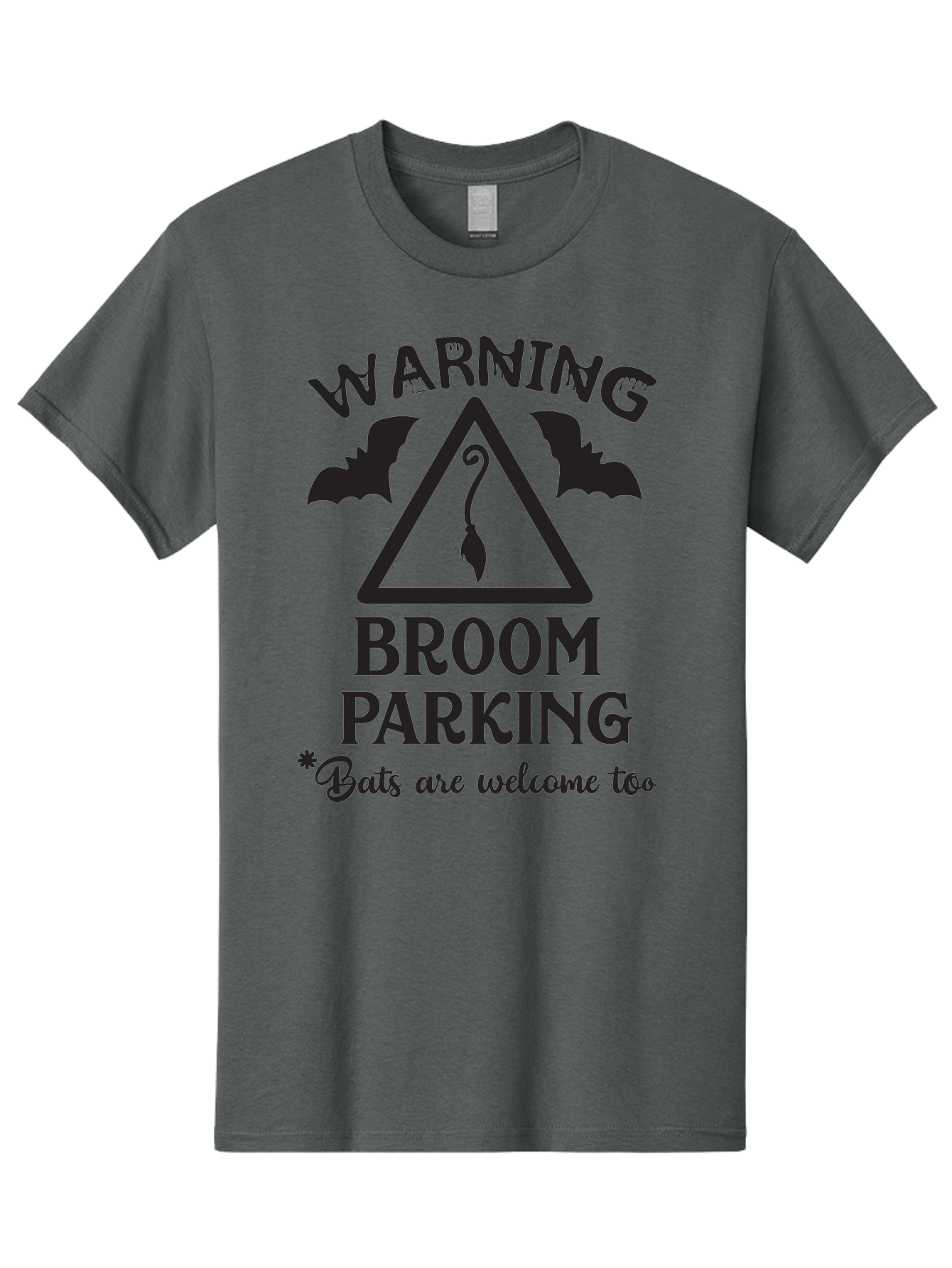 Warning-Broom-Parking Men'S Graphic Tee, 100% Cotton, Comfortable Casual Summer Wear, Machine Washable, Halloween Warning Sign, Broom Parking, Bats Are Welcome, Spooky Decor, Witchy Vibes, Halloween Decorations, Funny Halloween Signs Aad286 7