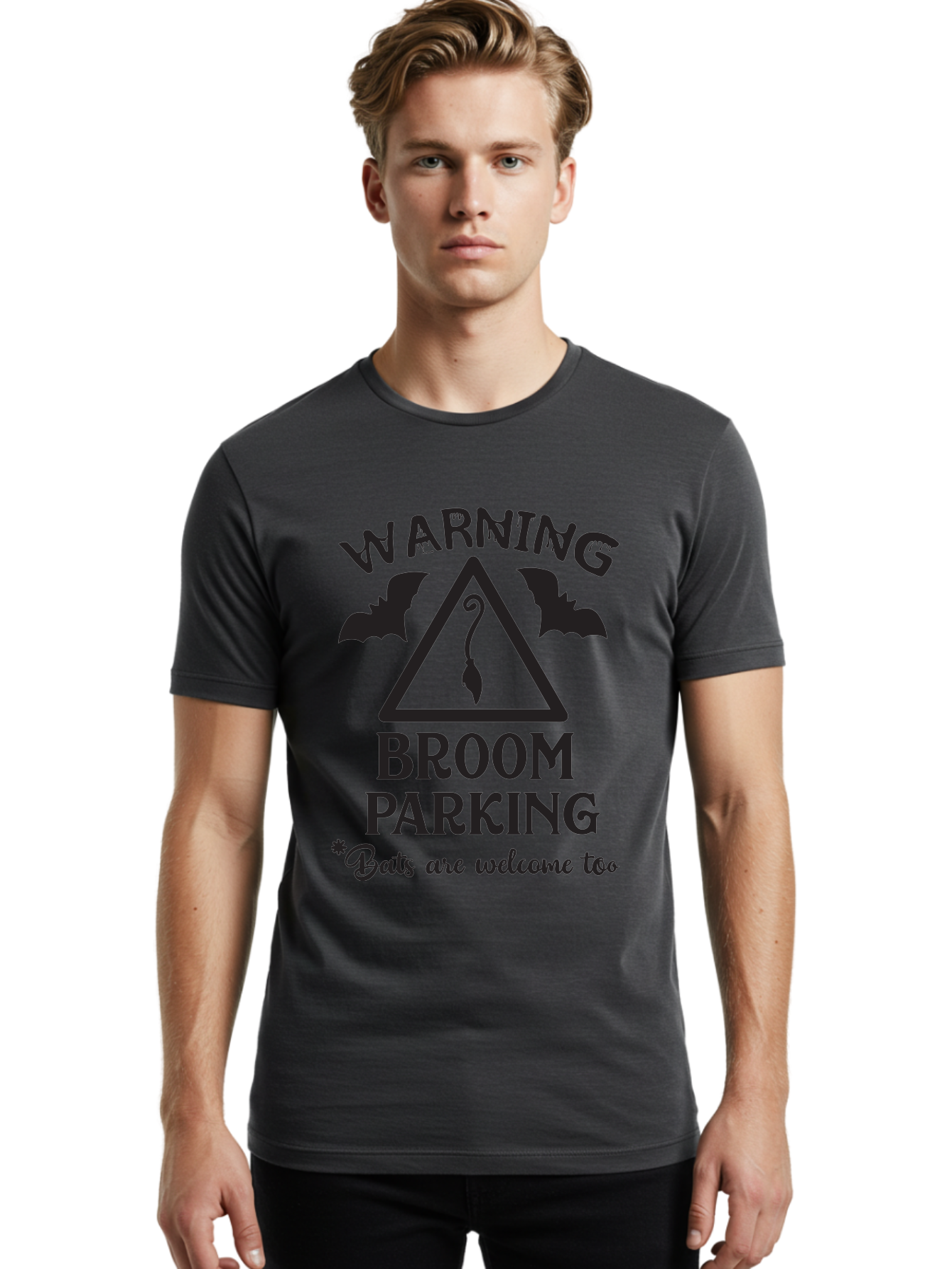 Warning-Broom-Parking Men'S Graphic Tee, 100% Cotton, Comfortable Casual Summer Wear, Machine Washable, Halloween Warning Sign, Broom Parking, Bats Are Welcome, Spooky Decor, Witchy Vibes, Halloween Decorations, Funny Halloween Signs Aad286 26