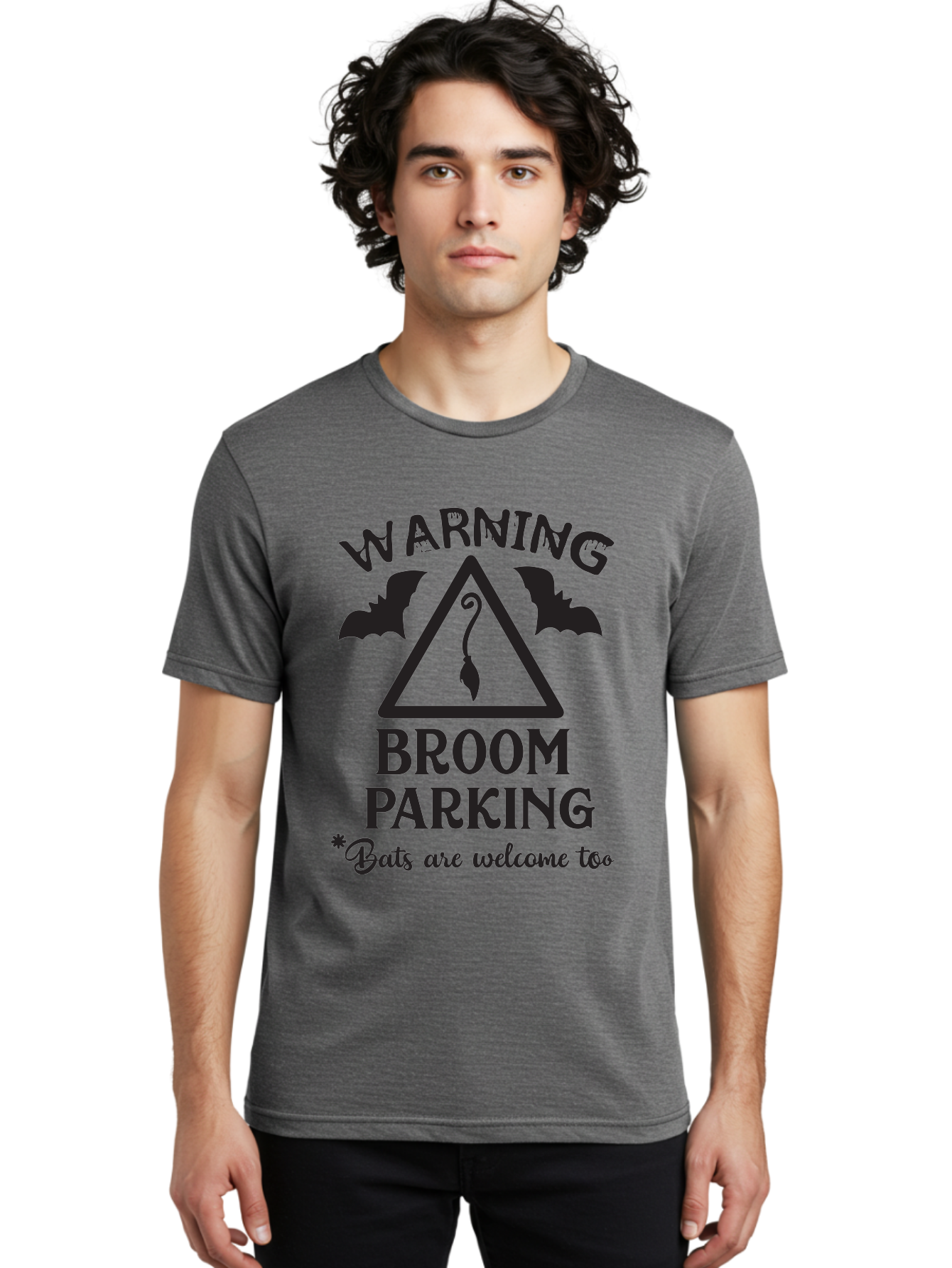 Warning-Broom-Parking Men'S Graphic Tee, 100% Cotton, Comfortable Casual Summer Wear, Machine Washable, Halloween Warning Sign, Broom Parking, Bats Are Welcome, Spooky Decor, Witchy Vibes, Halloween Decorations, Funny Halloween Signs Aad286 18