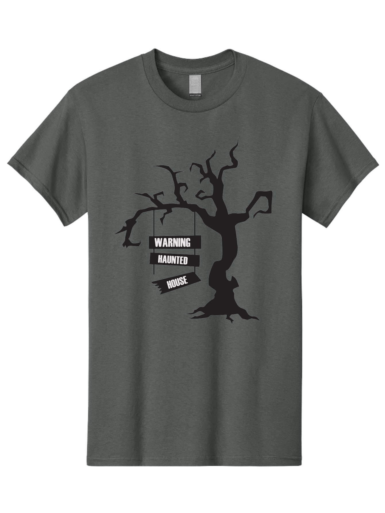 Warning-Haunted-House Men'S Graphic Tee, 100% Cotton, Comfortable Casual Summer Wear, Machine Washable, Haunted House, Spooky Tree, Warning Signs, Halloween Decorations, Scary Silhouettes, Haunted House Signs, Halloween Graphics, Aad287 13